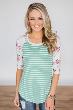Skull & Stripes 3/4 Sleeve Top - Mint