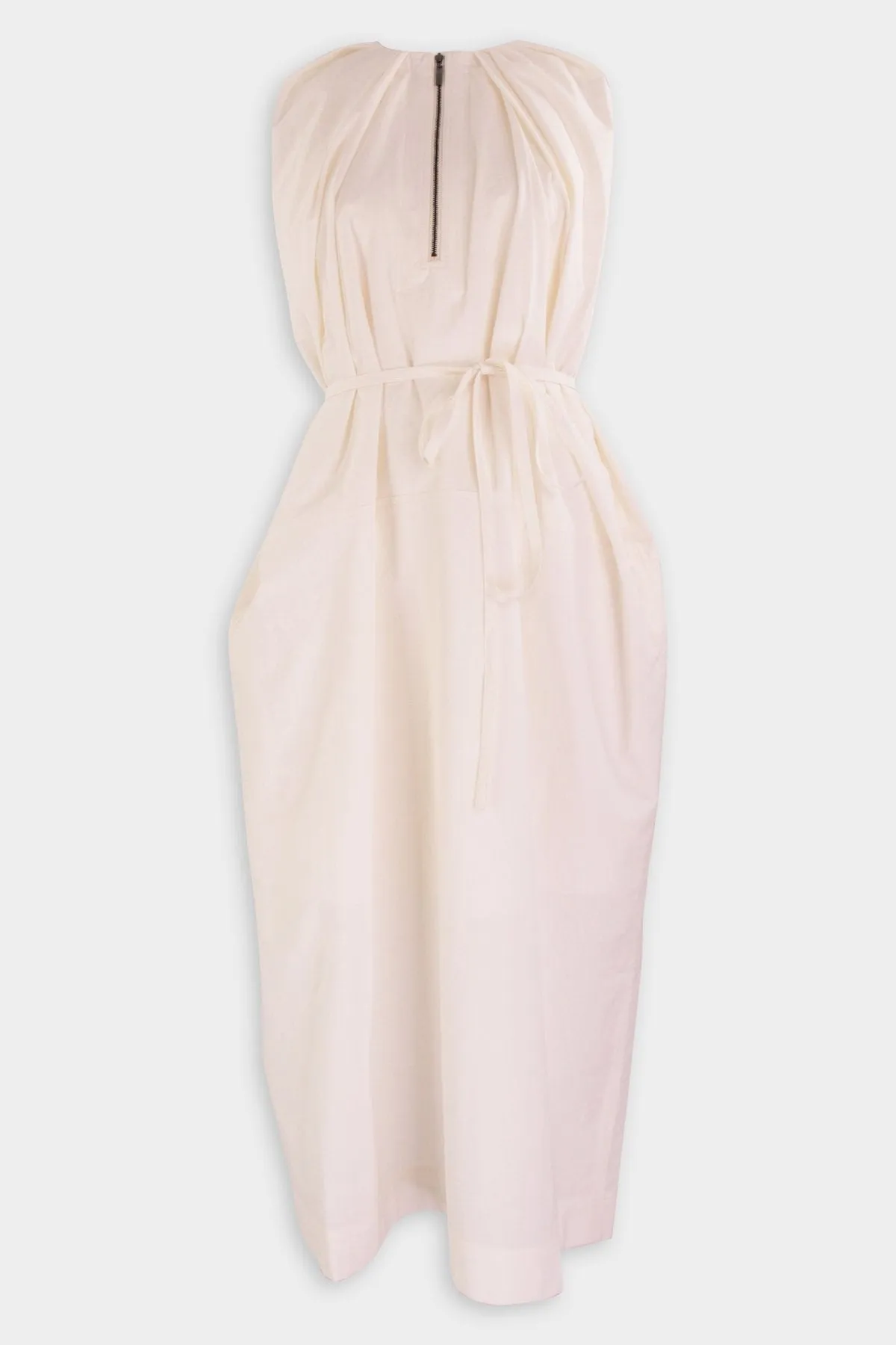 Sleeveless Belted Midi Dress in White