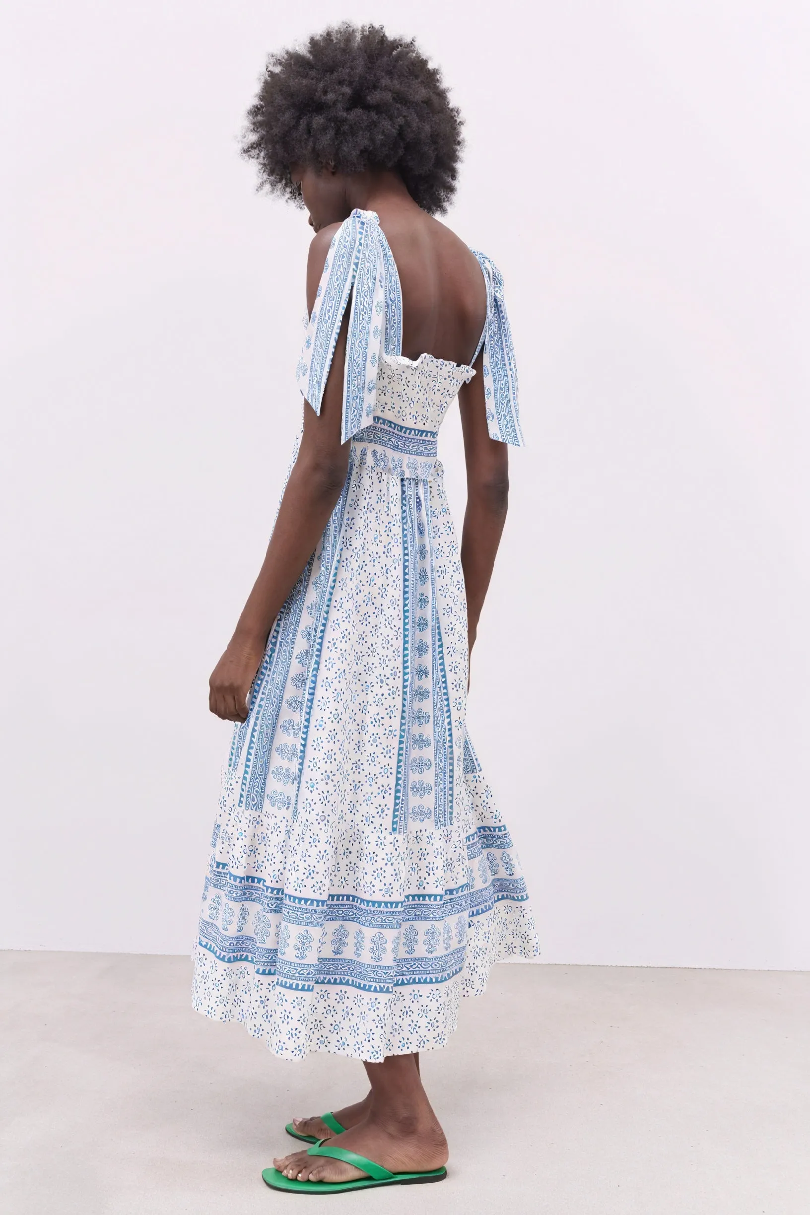 Smocked Midi Dress with Tie Straps