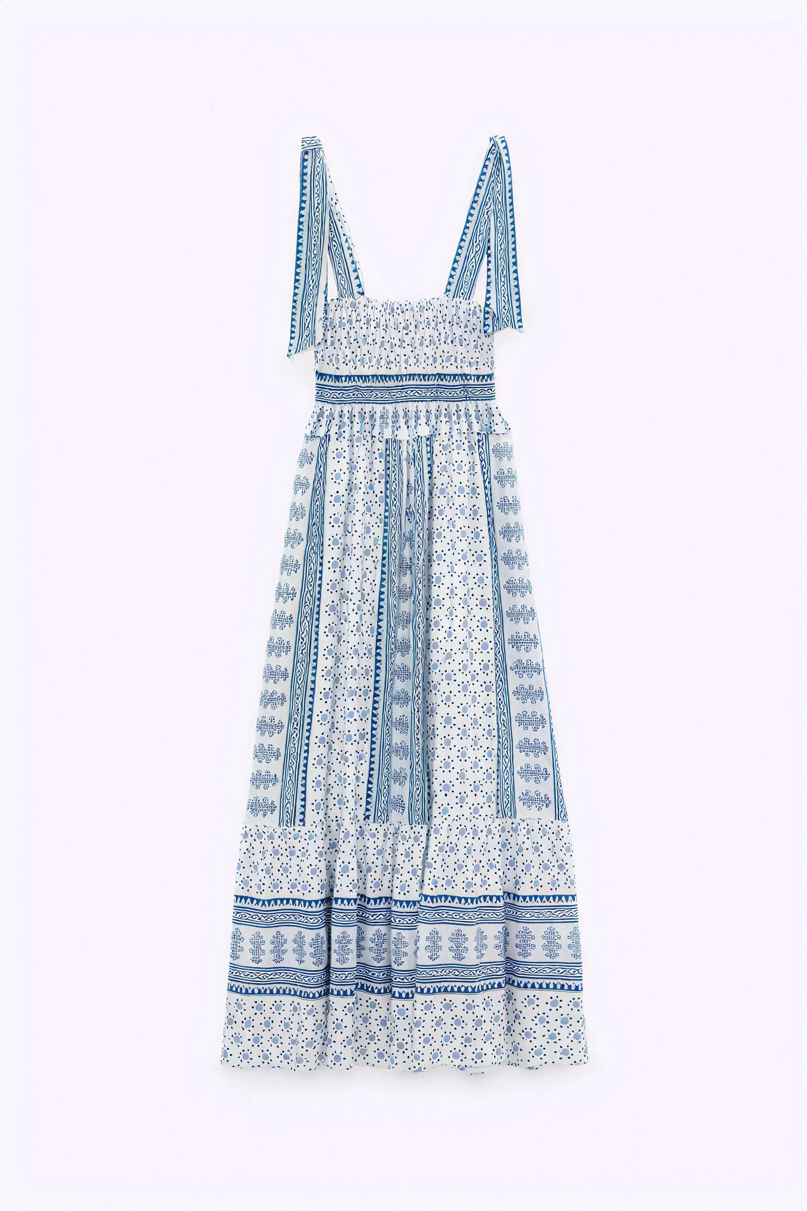 Smocked Midi Dress with Tie Straps