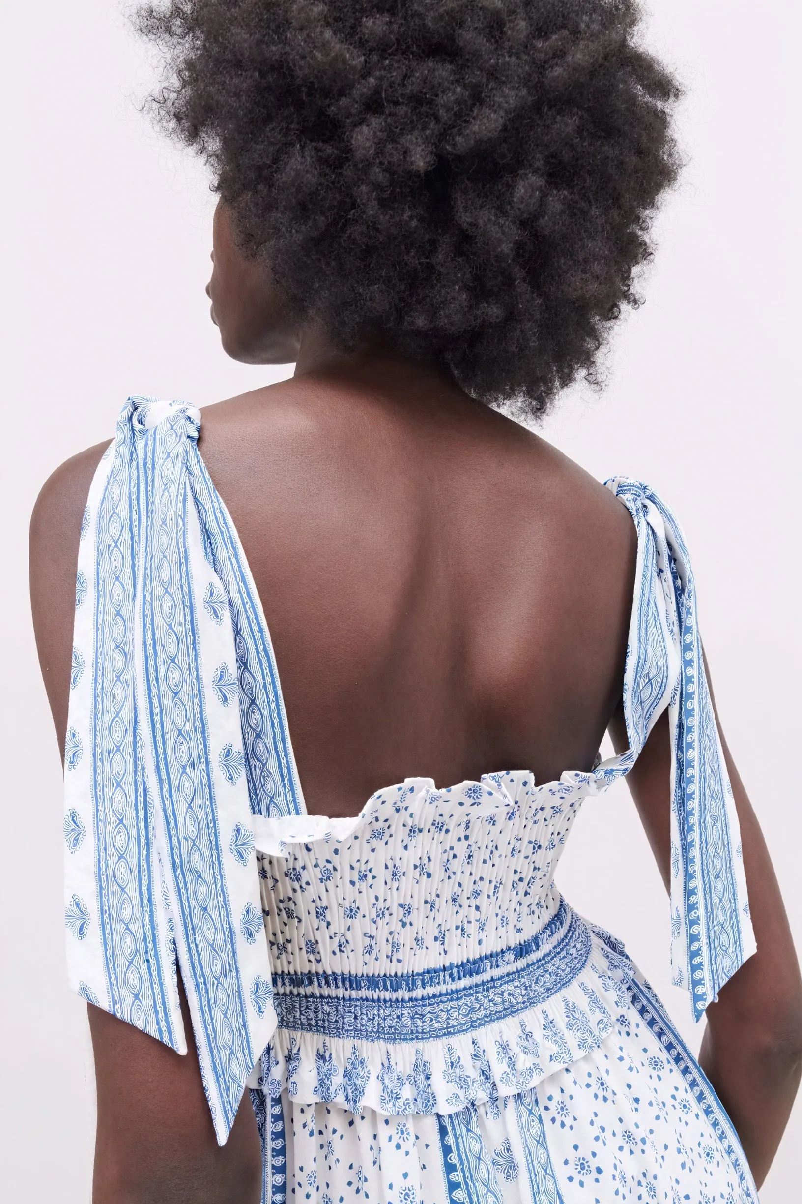 Smocked Midi Dress with Tie Straps