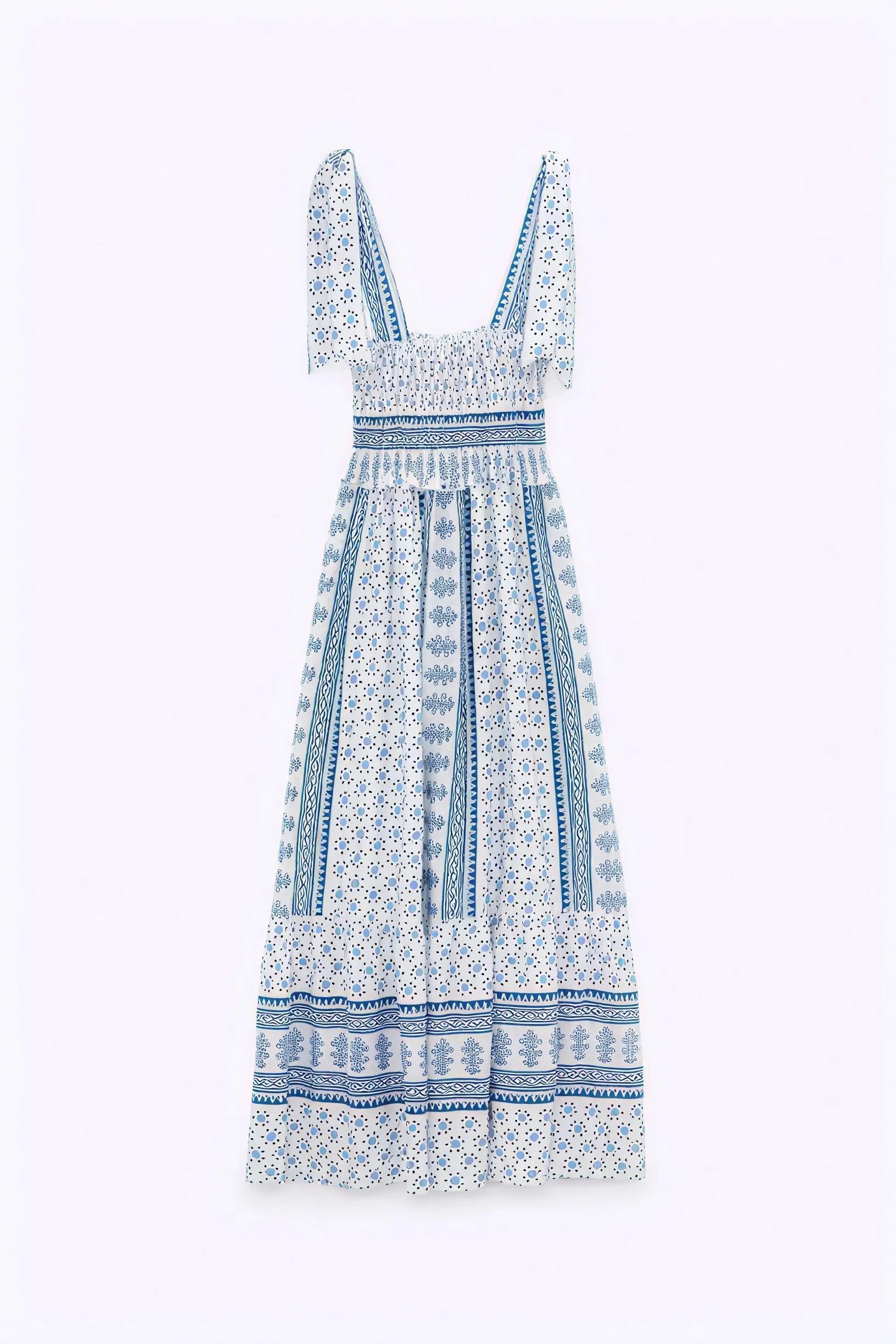 Smocked Midi Dress with Tie Straps