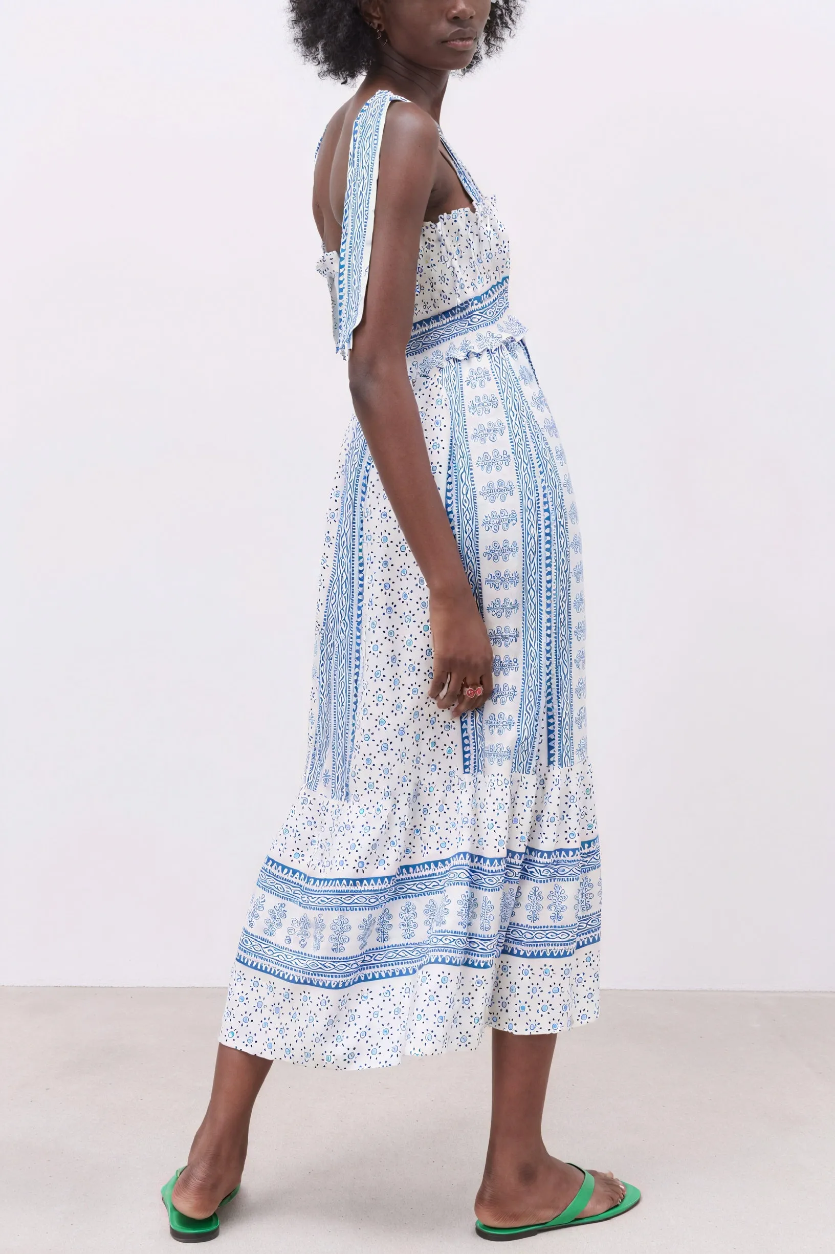 Smocked Midi Dress with Tie Straps