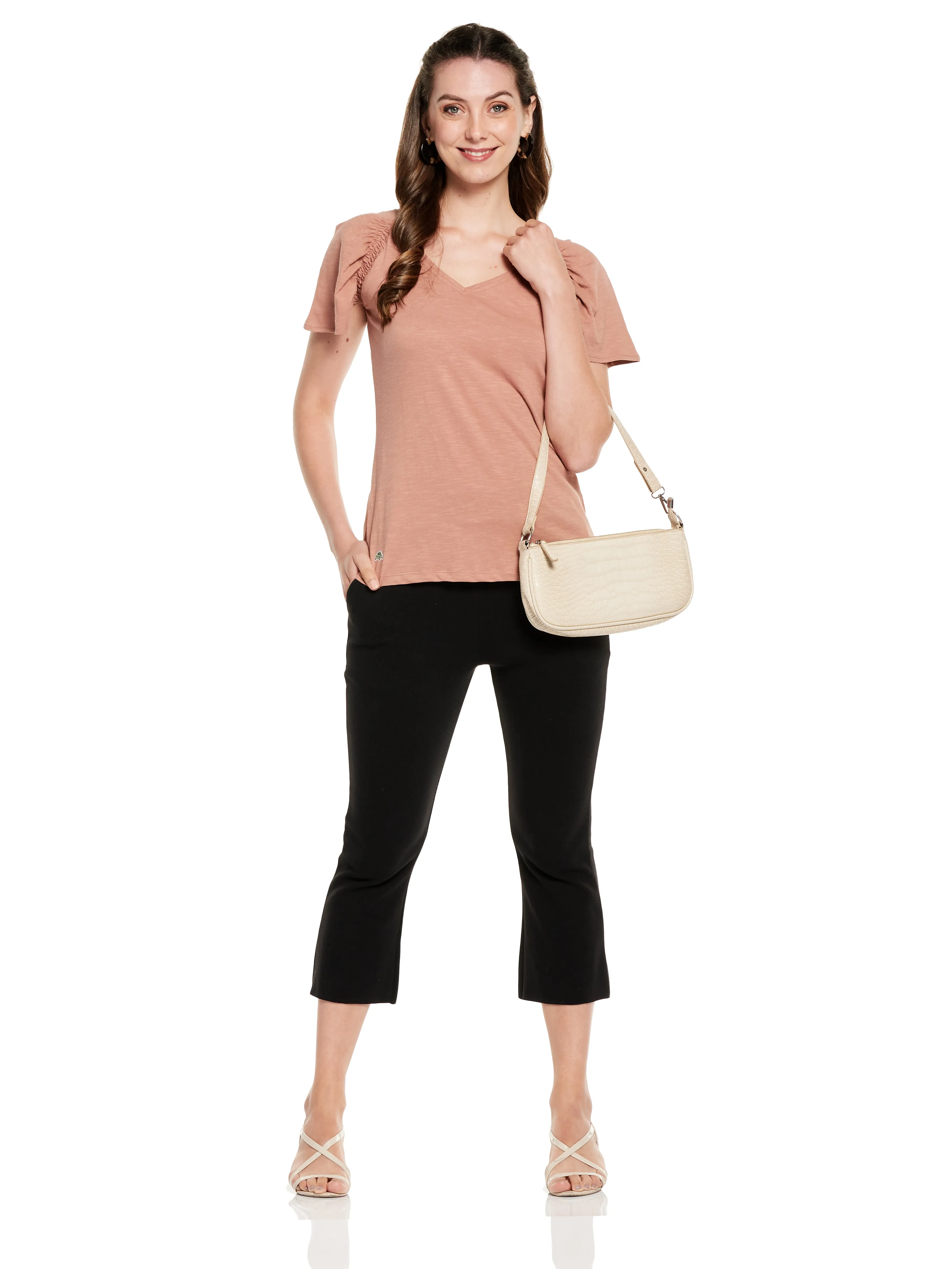 Smocked Sleeve Cotton Slub Top