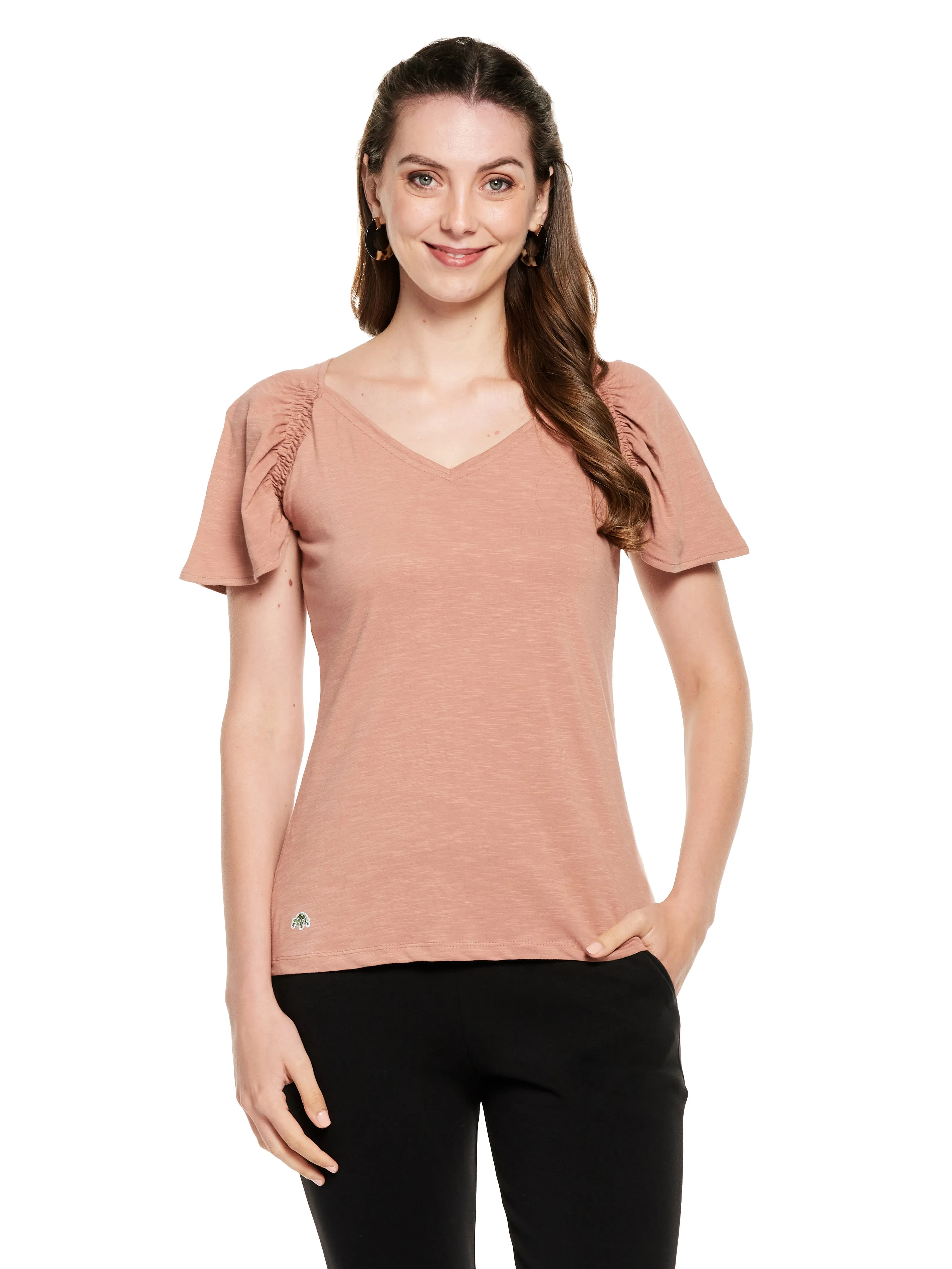 Smocked Sleeve Cotton Slub Top