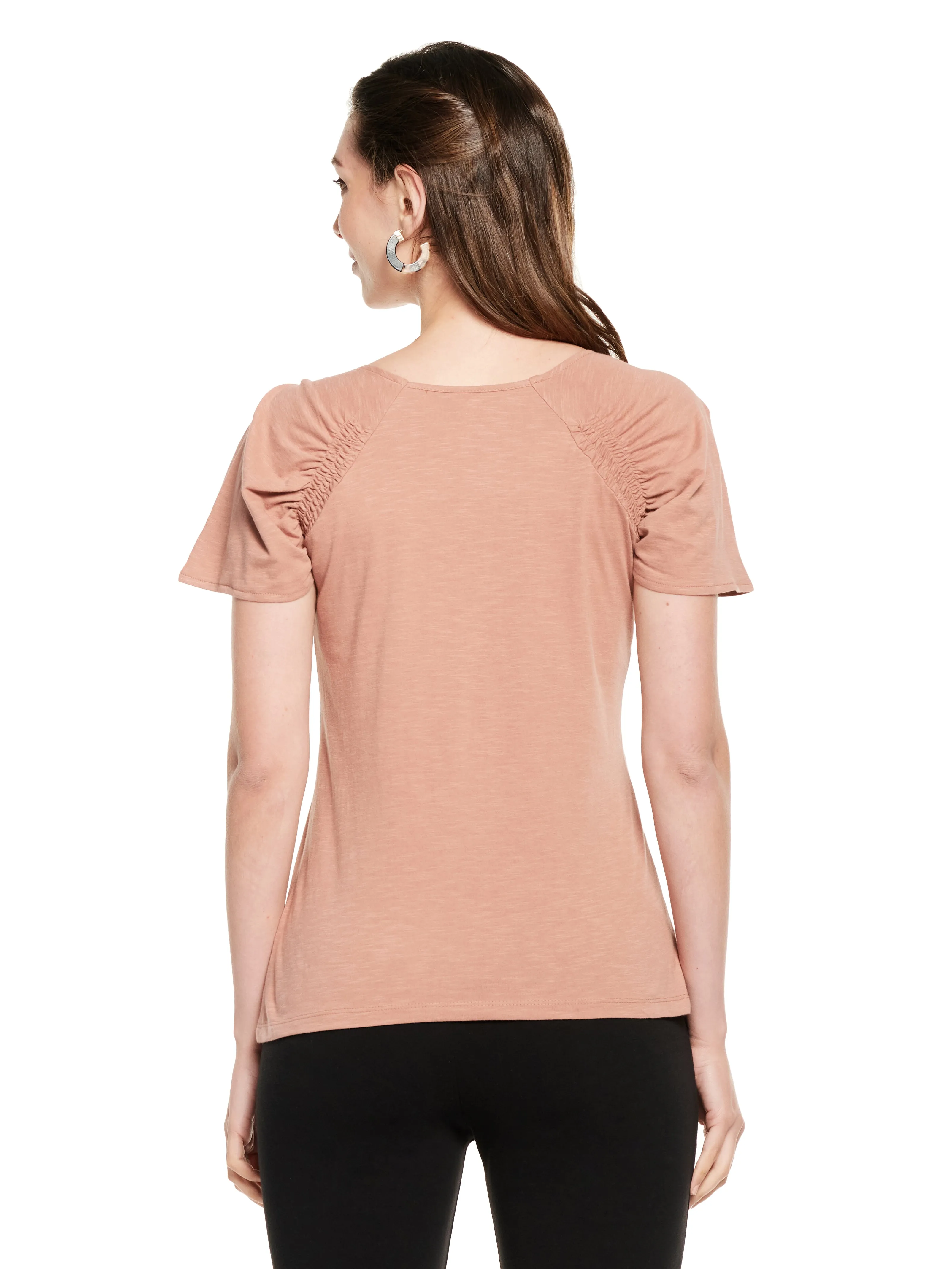 Smocked Sleeve Cotton Slub Top