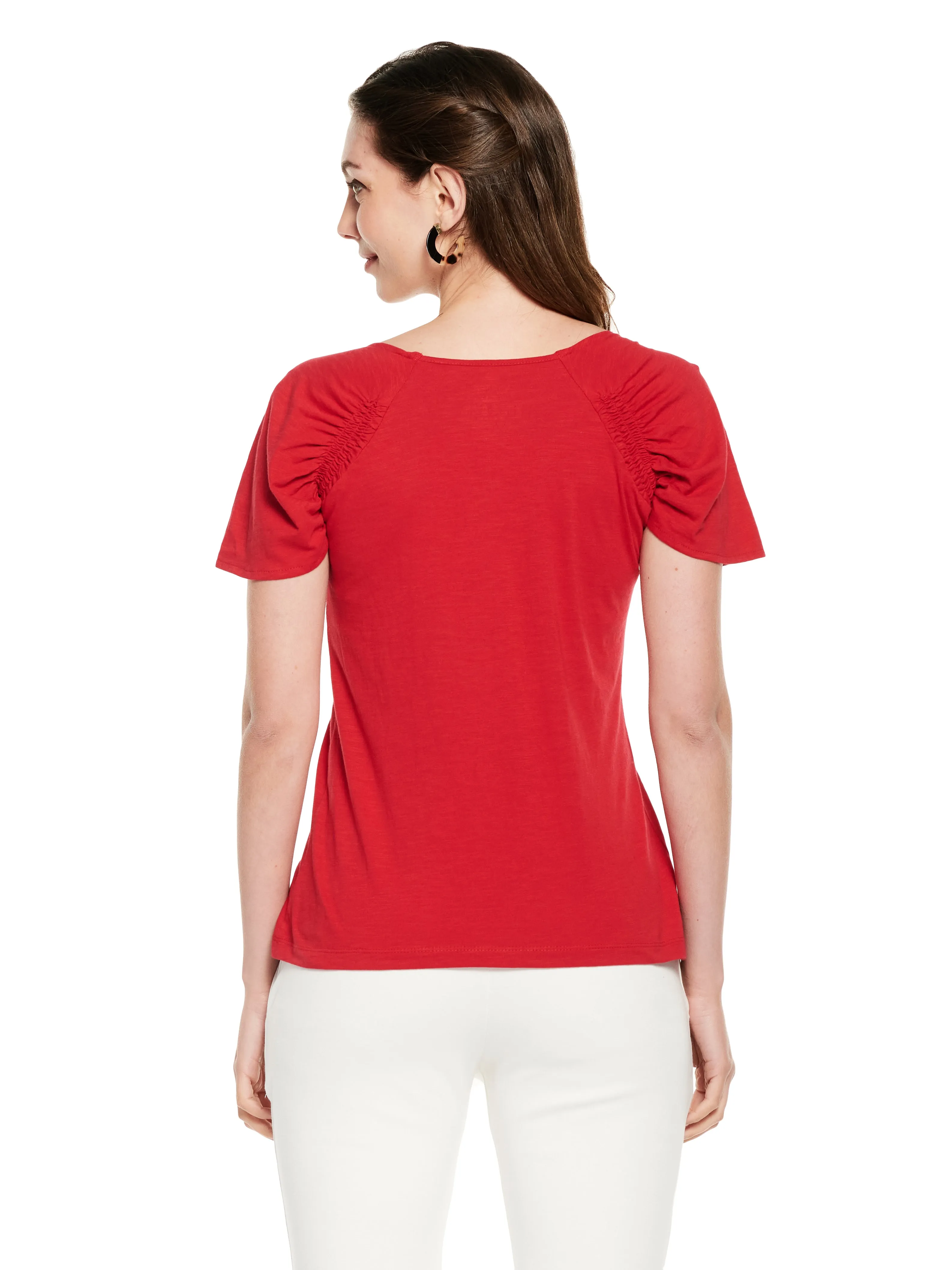 Smocked Sleeve Cotton Slub Top