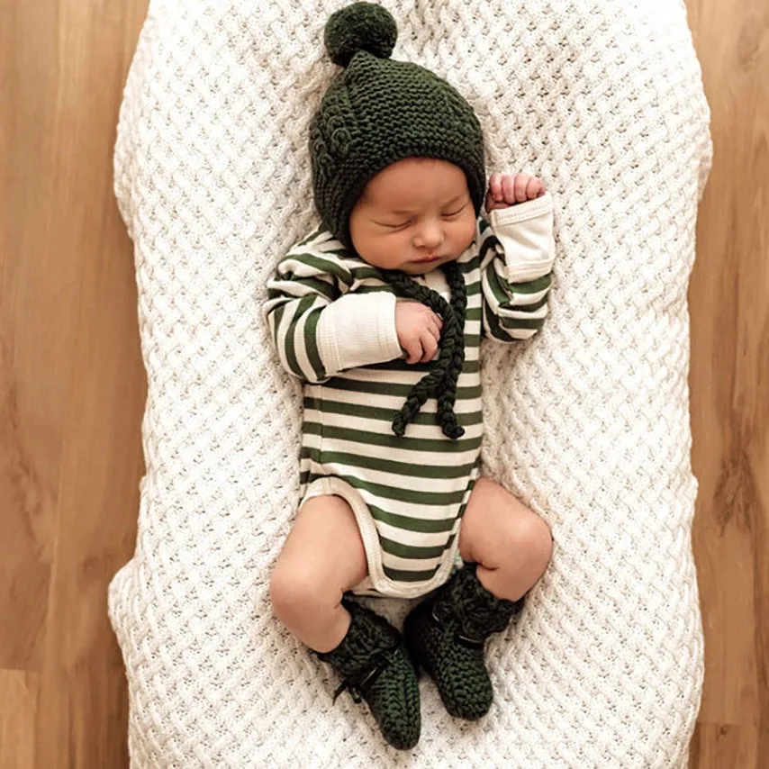 Snuggle Hunny Organic Ribbed Long Sleeve Bodysuit - Olive Stripe