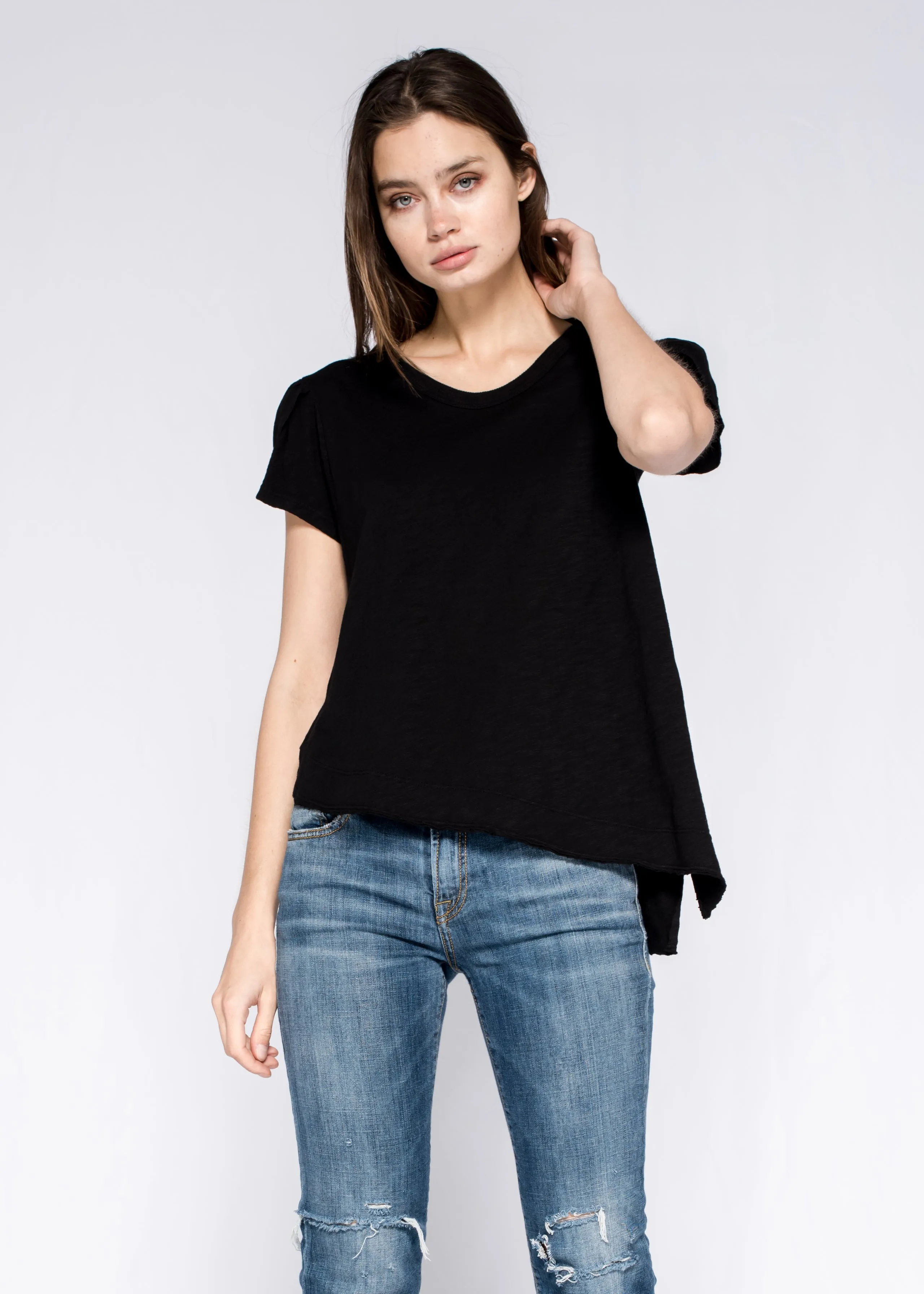 Softly Shaped Asymmetric Hem with Petal Sleeve Top