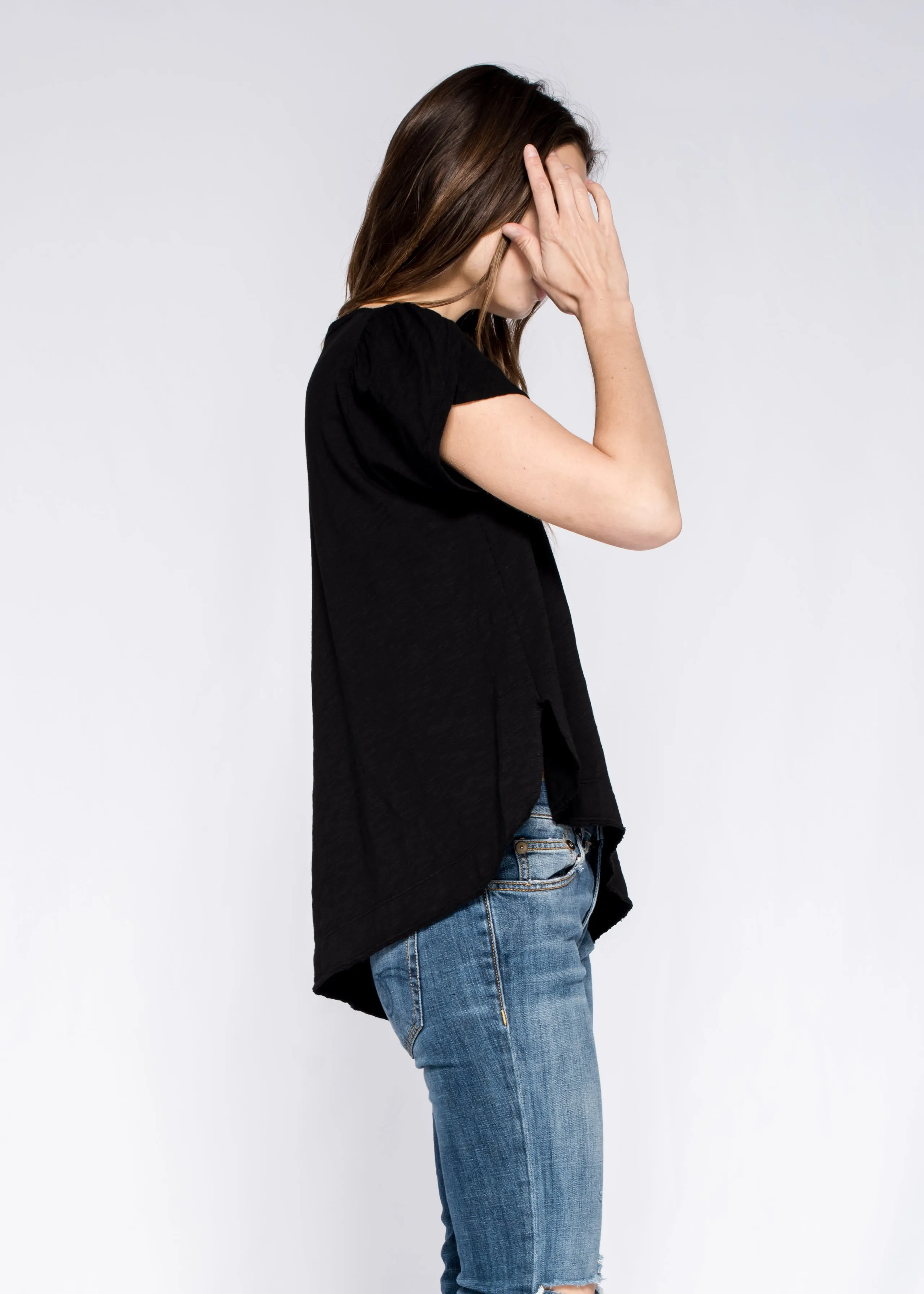 Softly Shaped Asymmetric Hem with Petal Sleeve Top