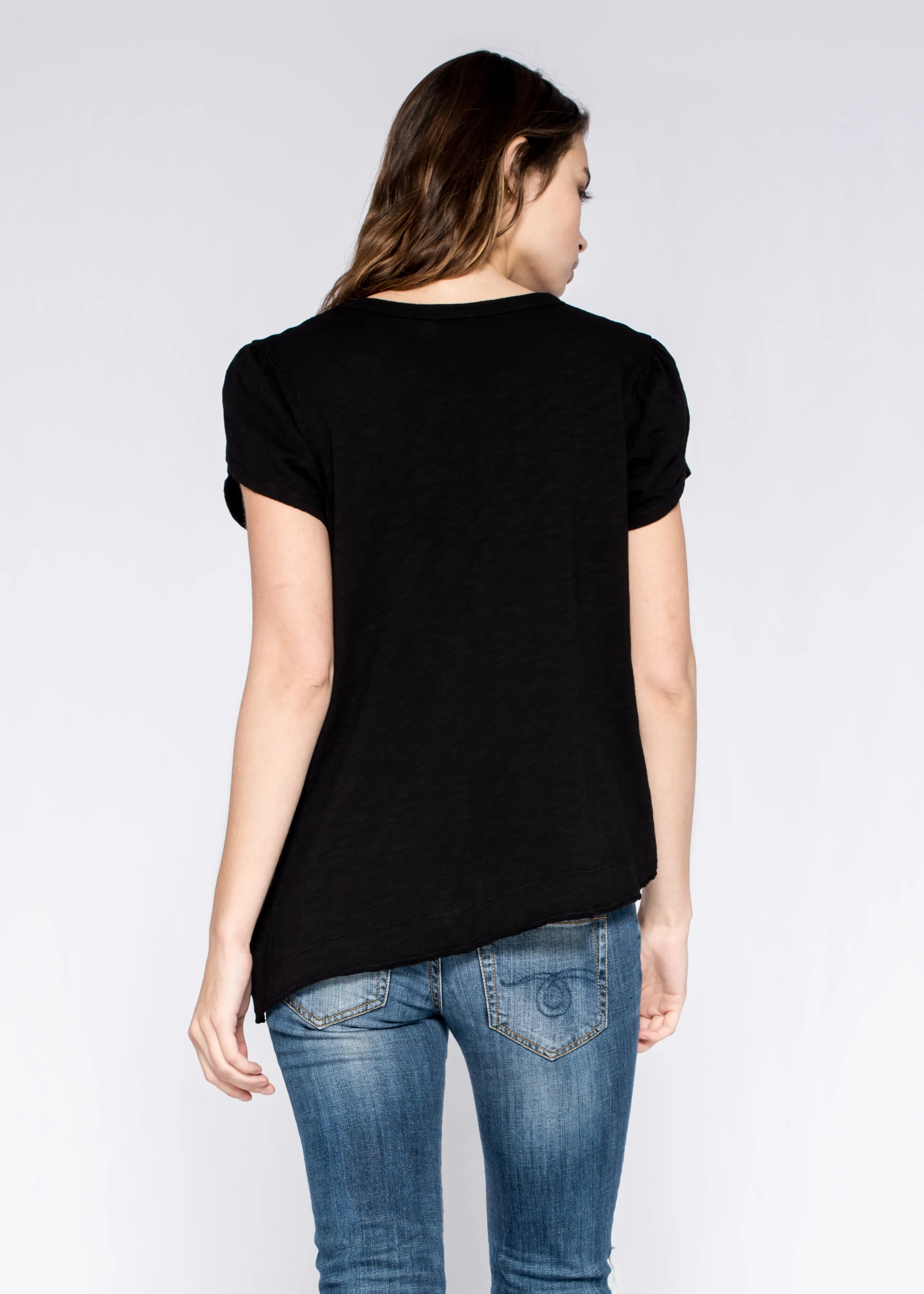Softly Shaped Asymmetric Hem with Petal Sleeve Top