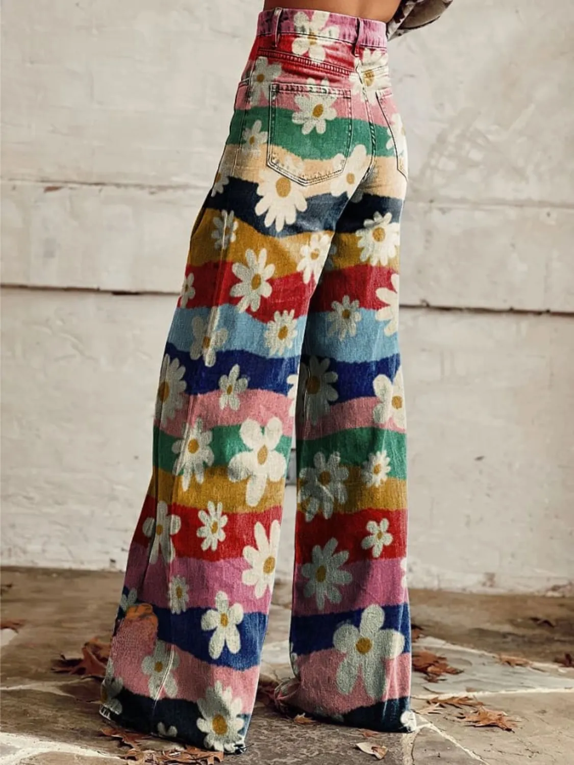 Sophie™ - Retro Floral Striped Wide Leg Trousers