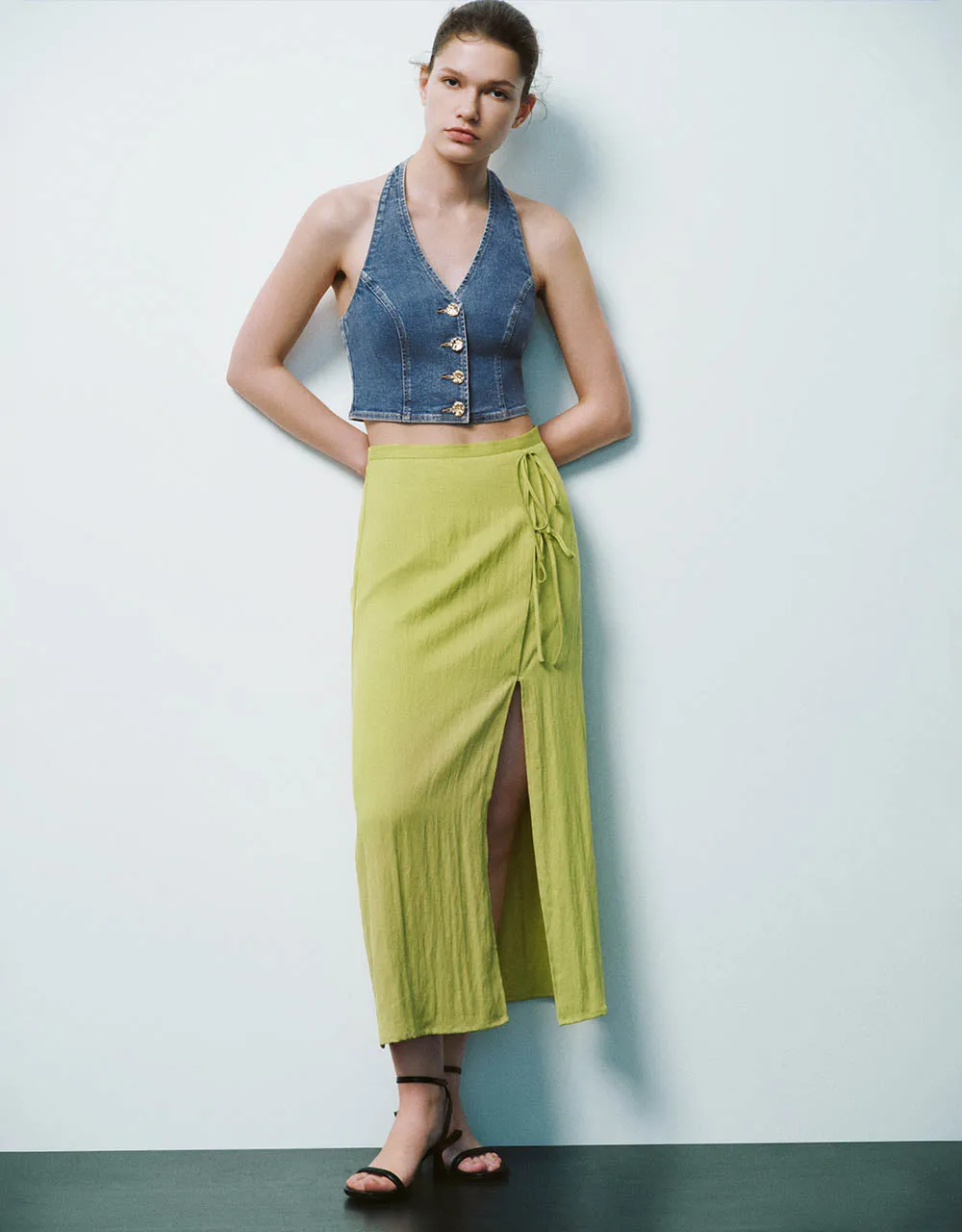 Split Hem Midi A-Line Skirt
