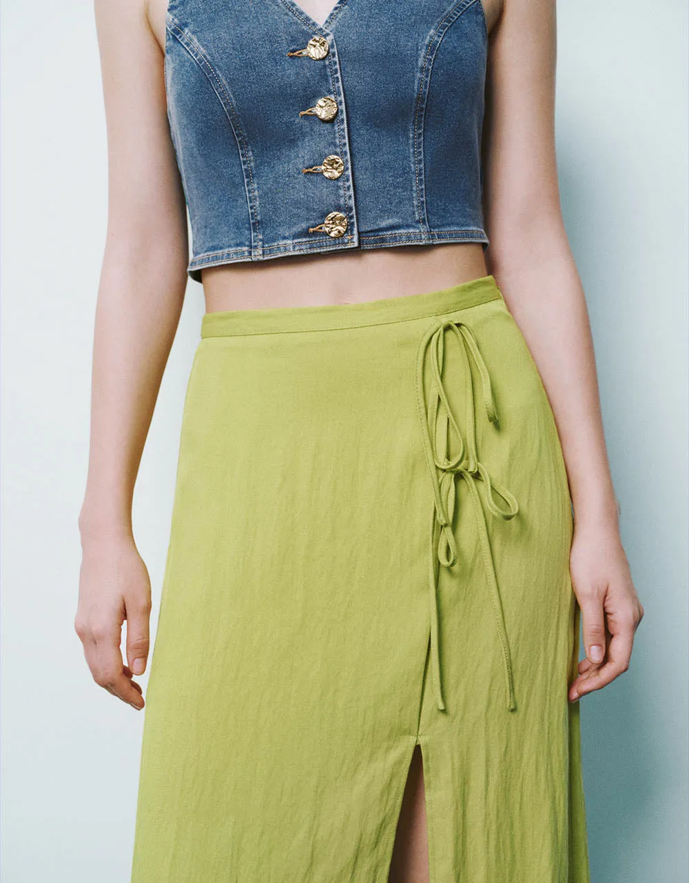 Split Hem Midi A-Line Skirt