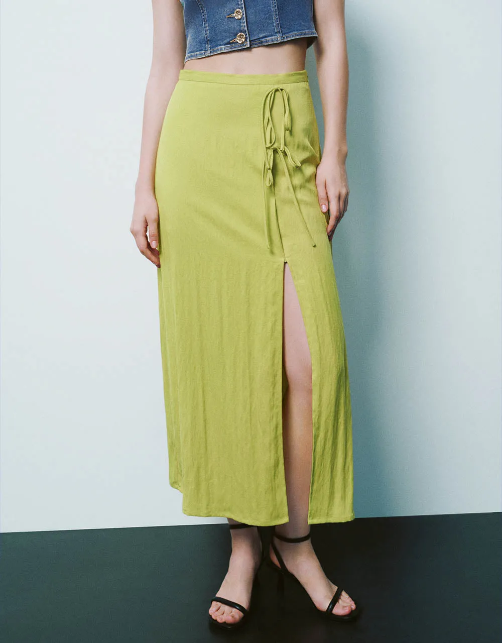 Split Hem Midi A-Line Skirt