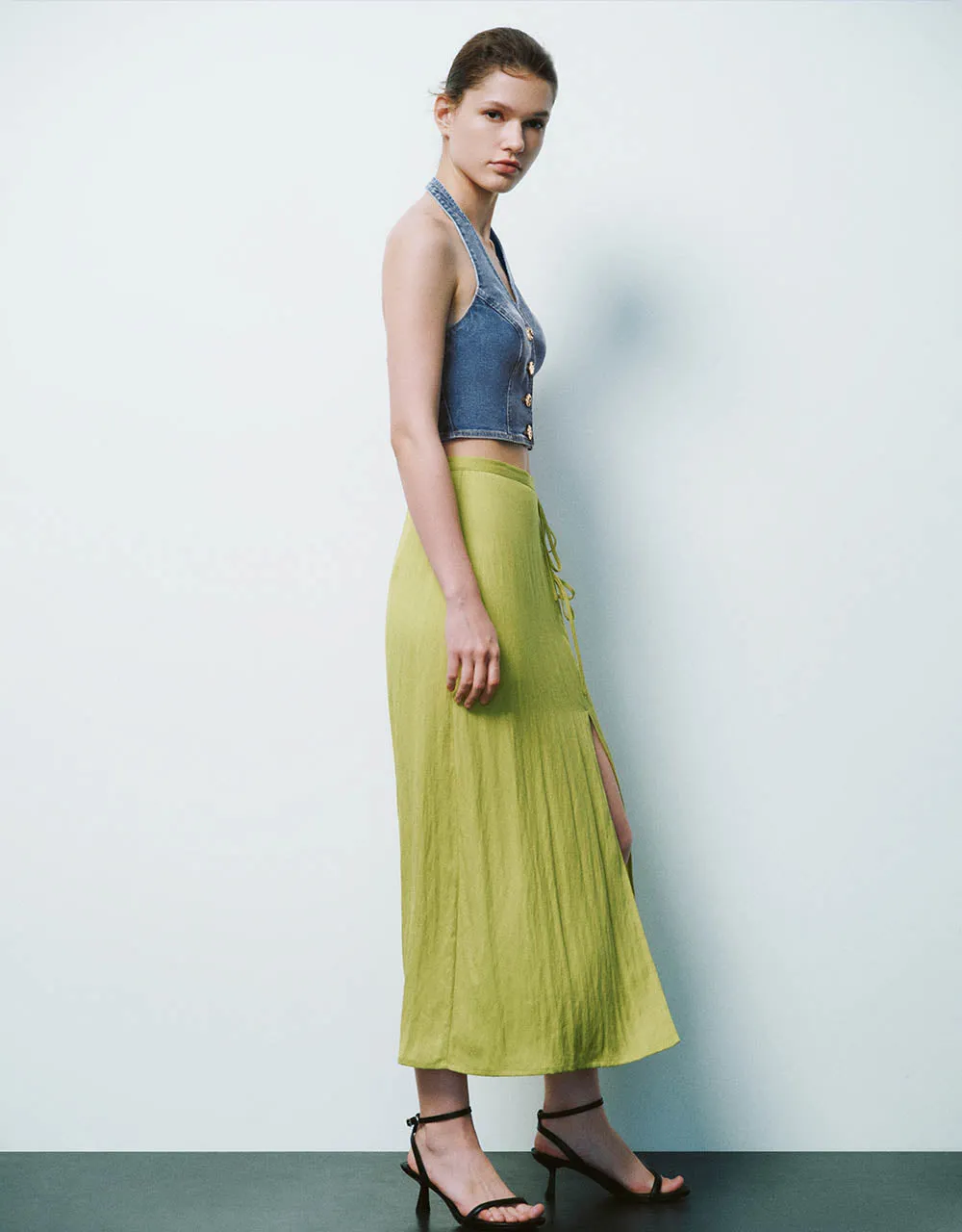 Split Hem Midi A-Line Skirt