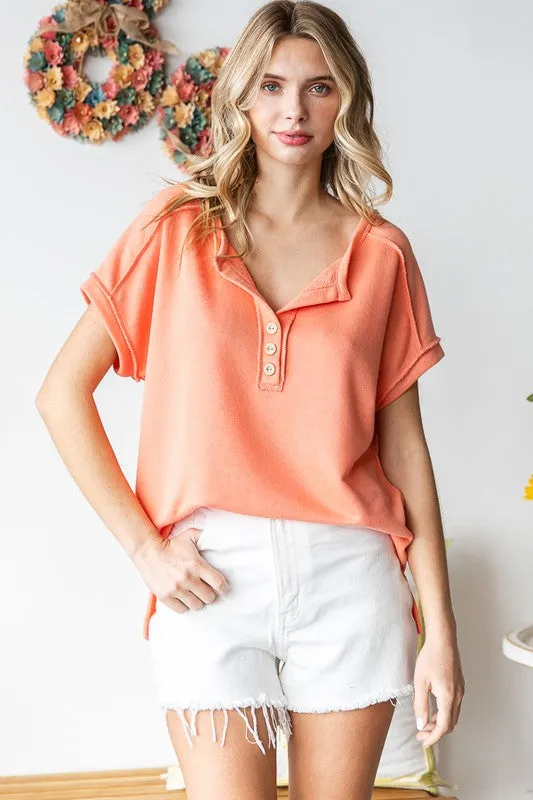 Stitched Edge Short Sleeve Blouse