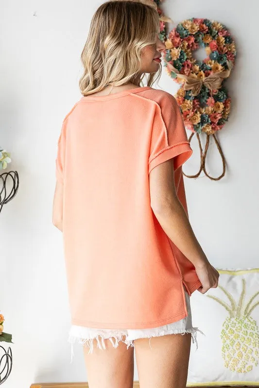 Stitched Edge Short Sleeve Blouse