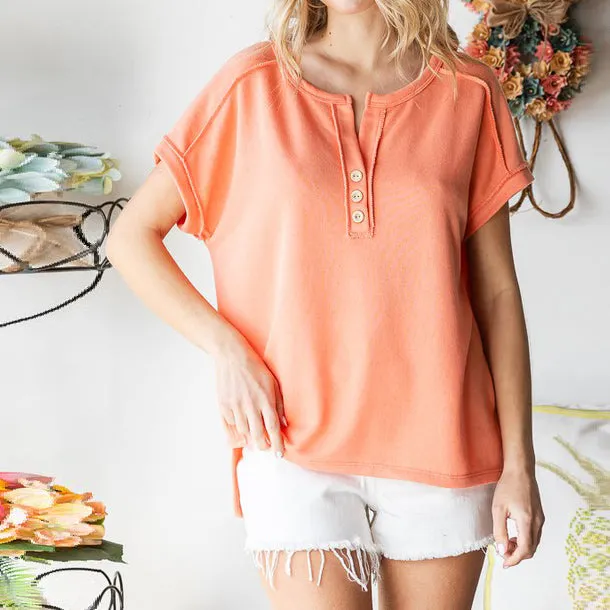 Stitched Edge Short Sleeve Blouse