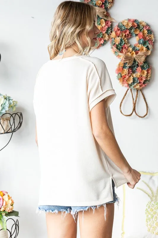 Stitched Edge Short Sleeve Blouse