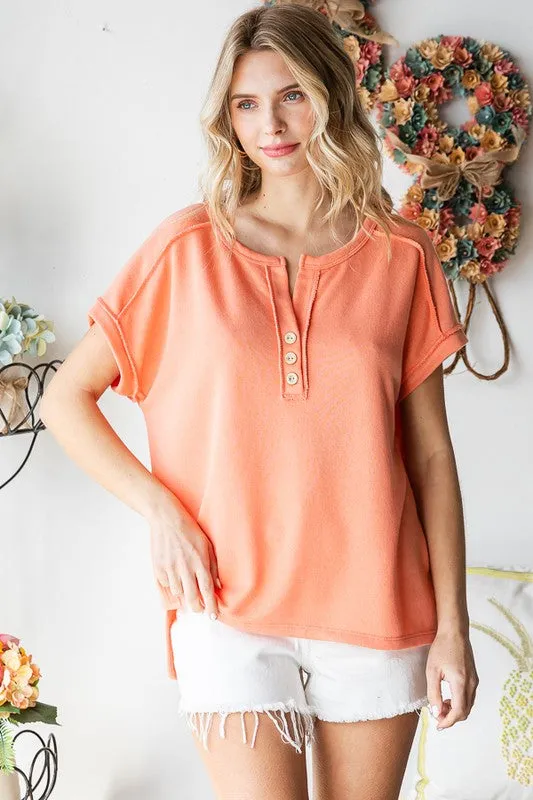 Stitched Edge Short Sleeve Blouse
