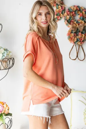 Stitched Edge Short Sleeve Blouse