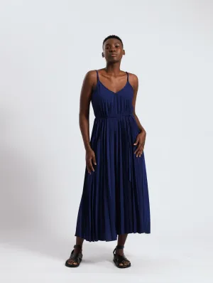 Strappy Pleated Sun Dress - Blue