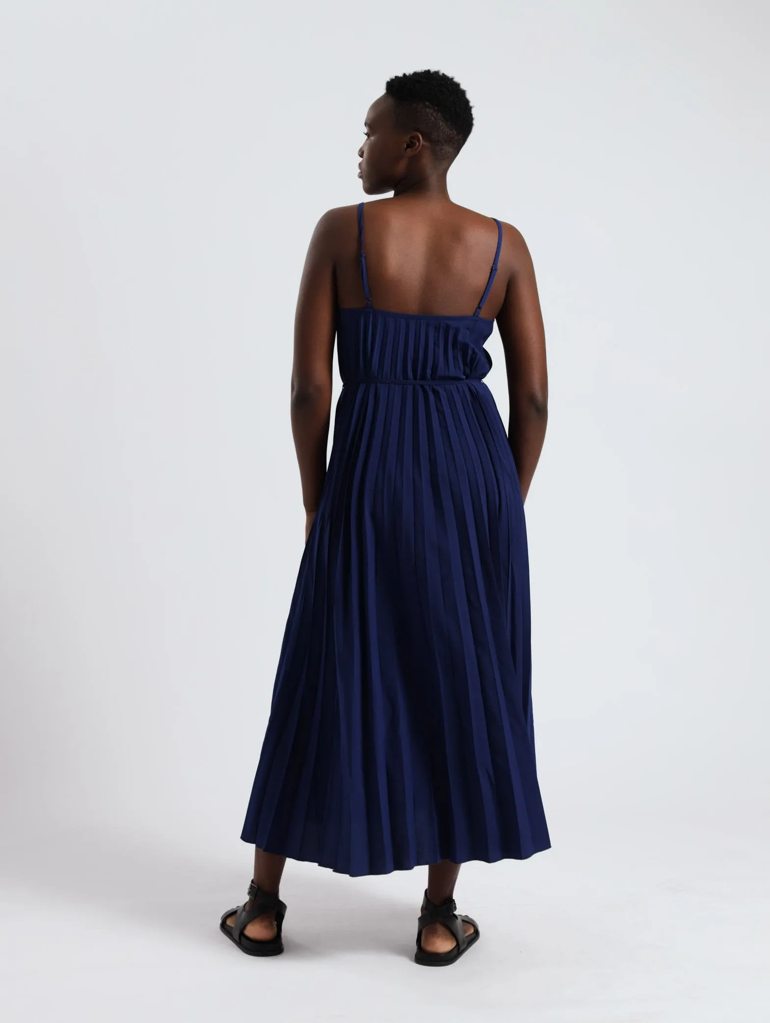 Strappy Pleated Sun Dress - Blue