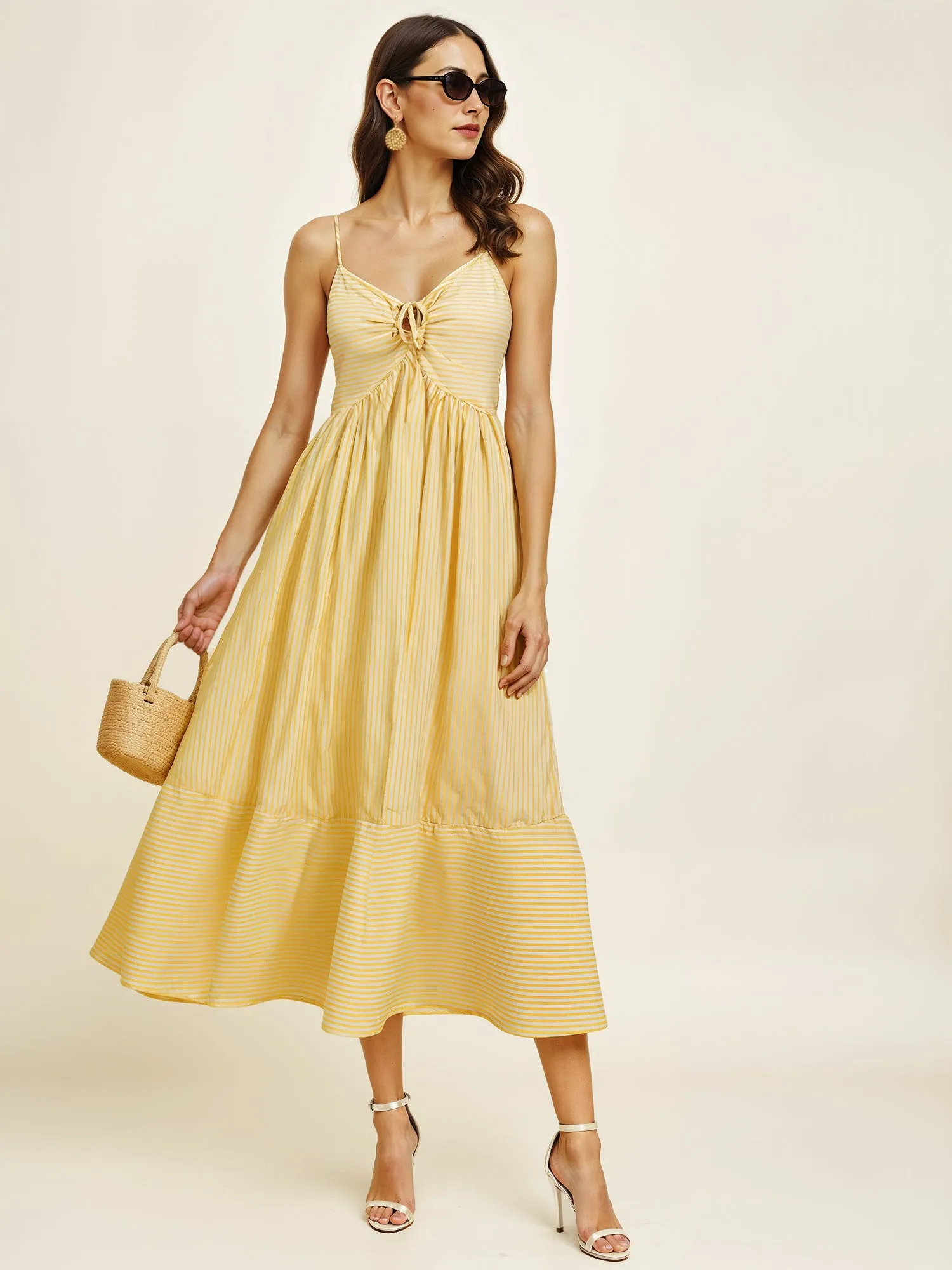 Striped Bowtie Midi Sun Dress