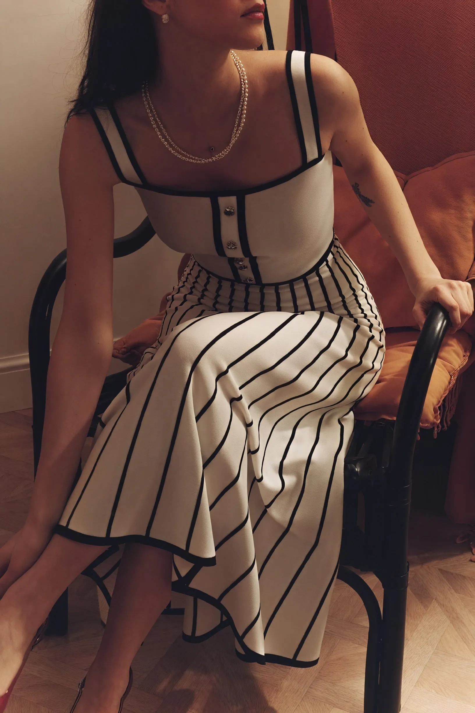 Striped Midi Dress with Button Detail