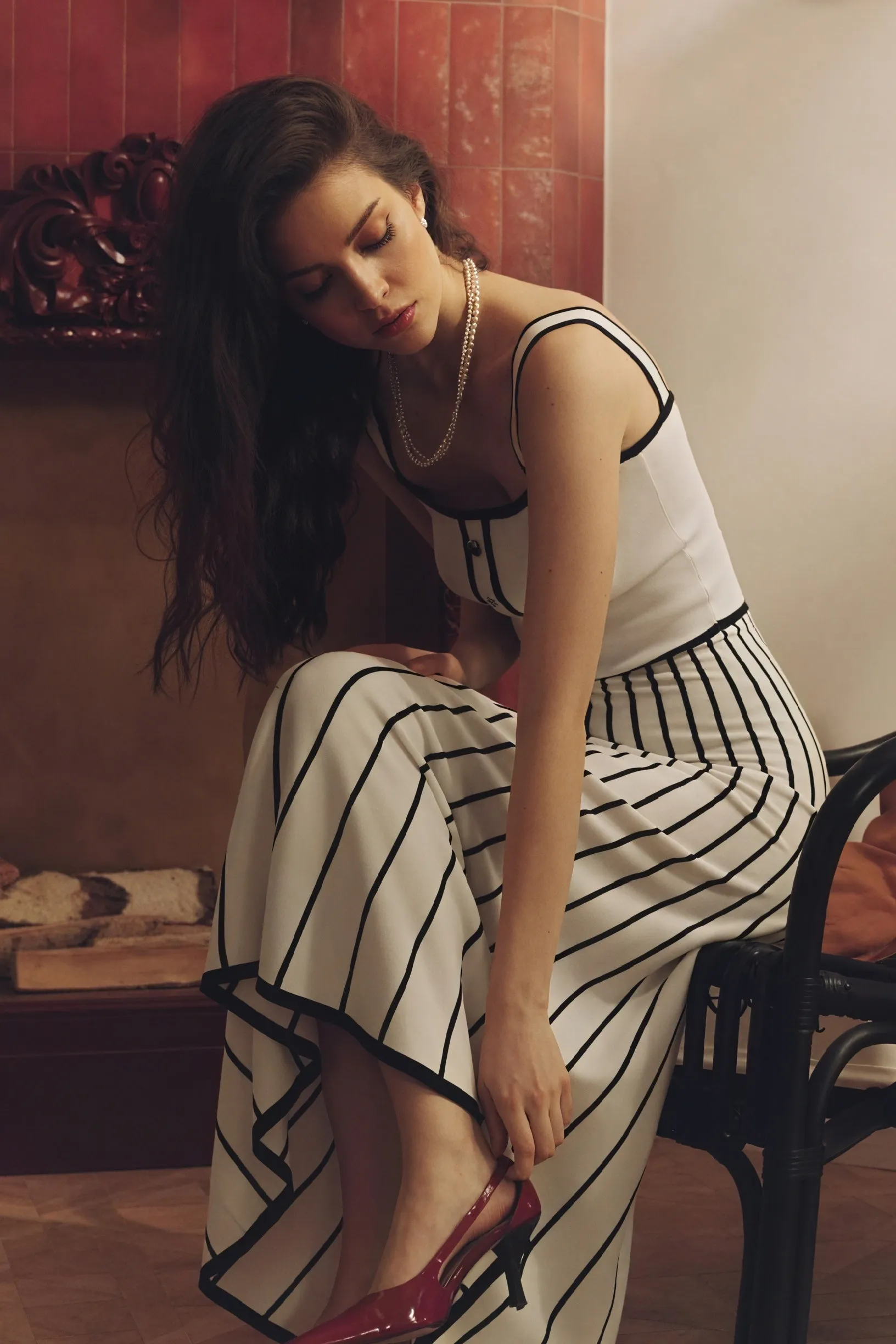 Striped Midi Dress with Button Detail