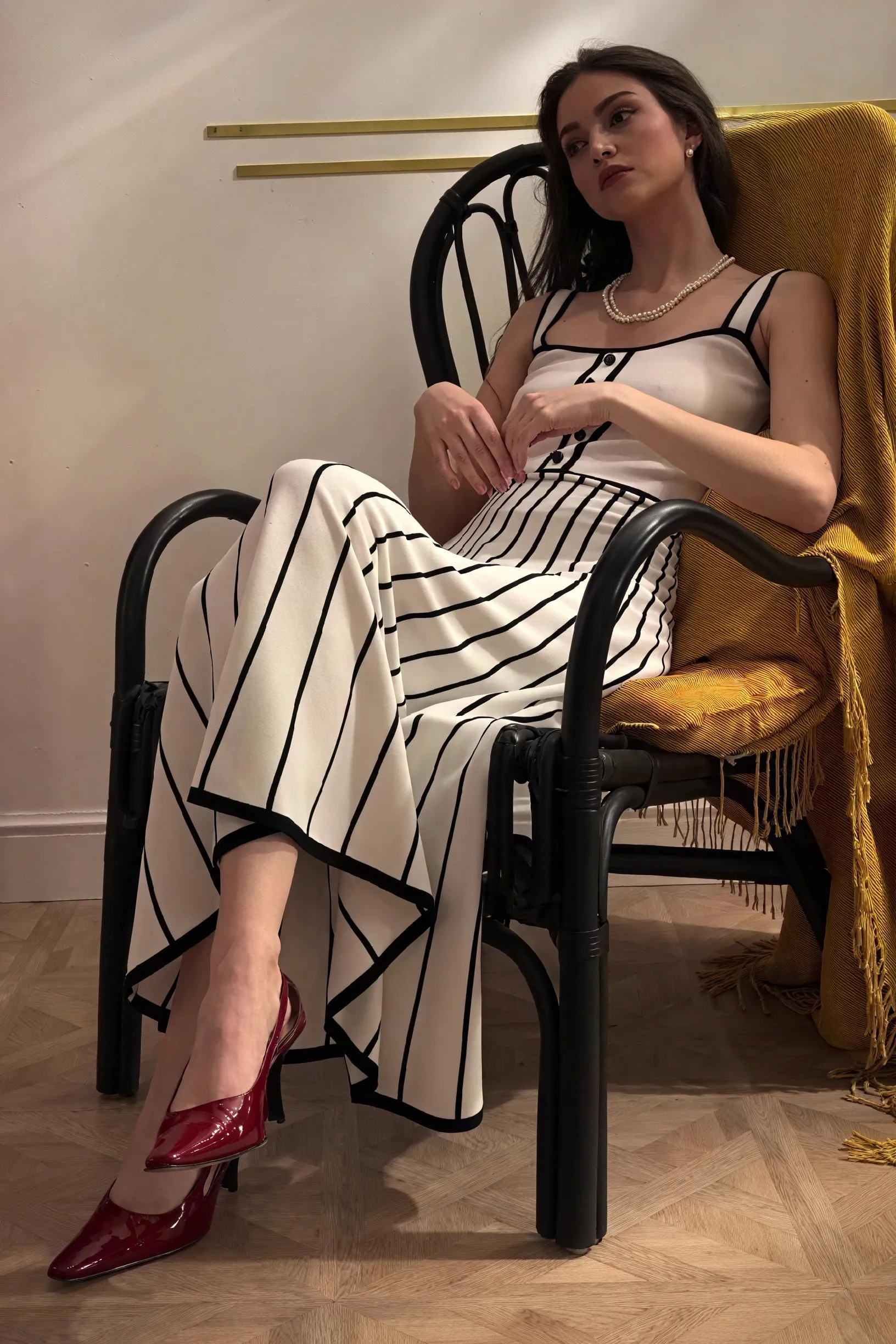 Striped Midi Dress with Button Detail