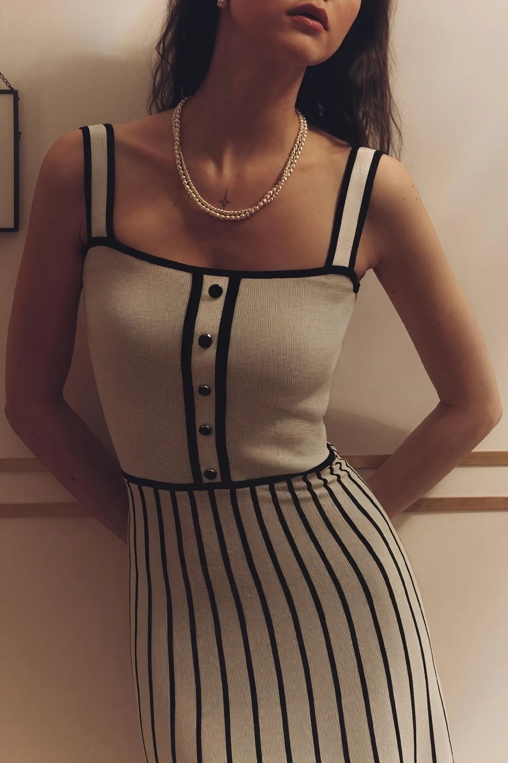Striped Midi Dress with Button Detail
