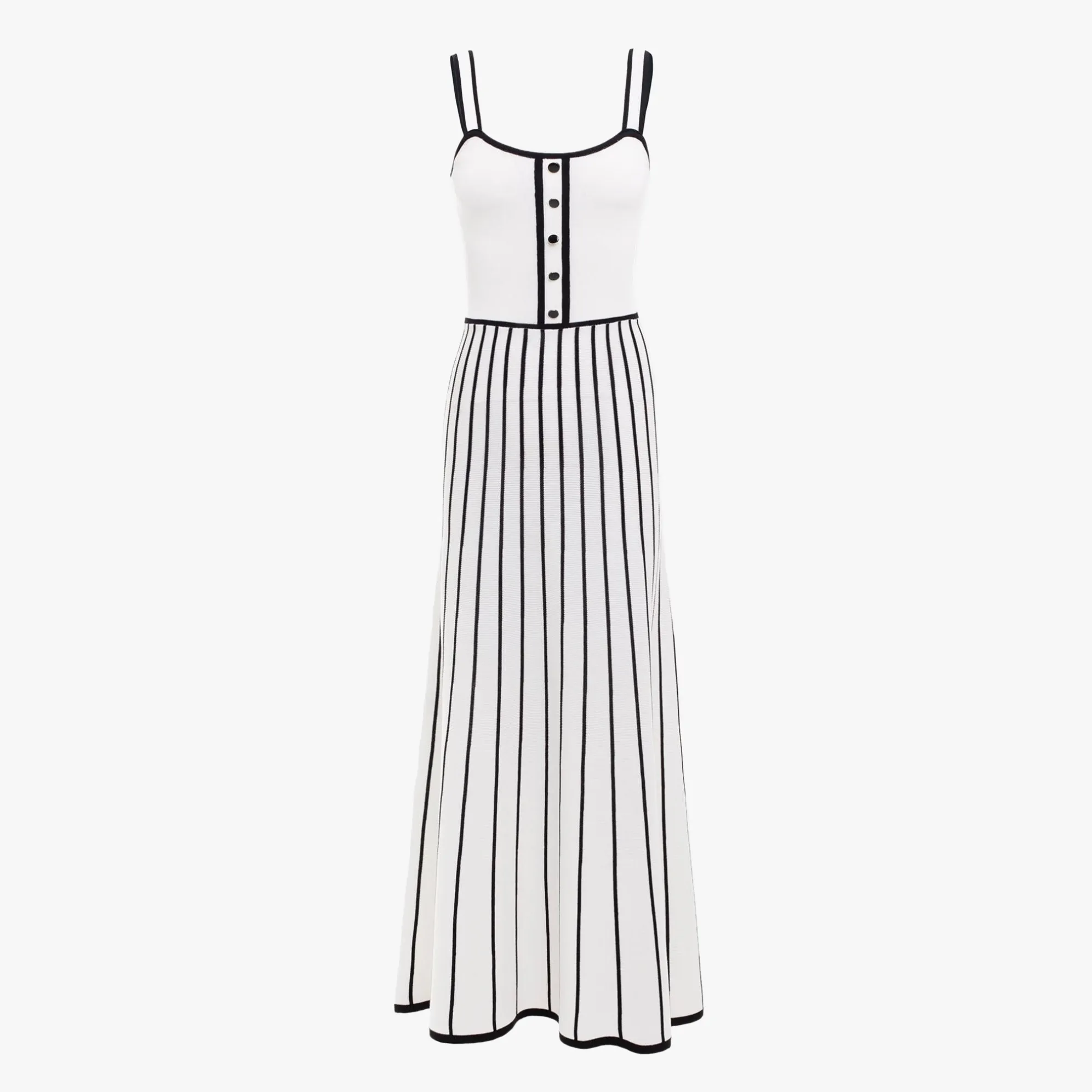Striped Midi Dress with Button Detail