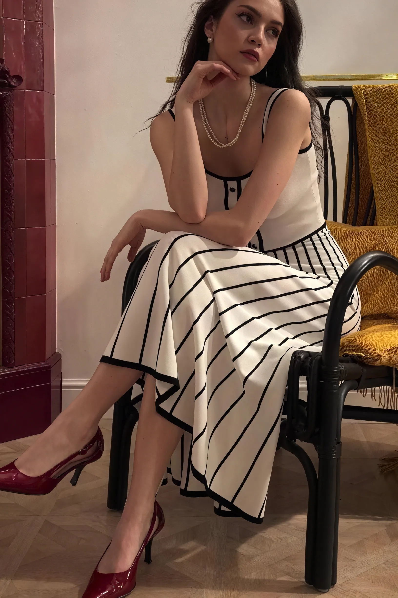 Striped Midi Dress with Button Detail