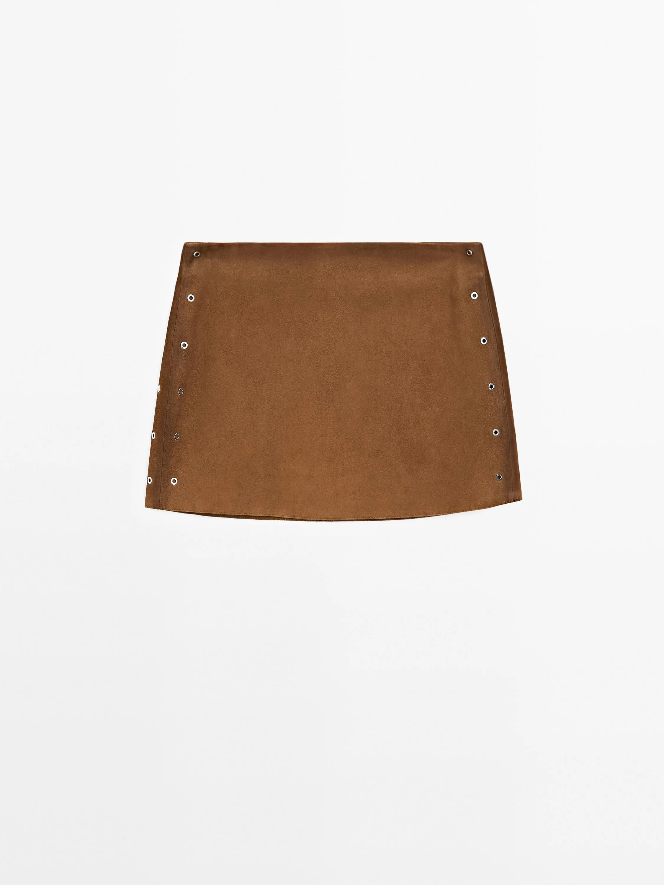 Suede leather mini skirt with eyelets