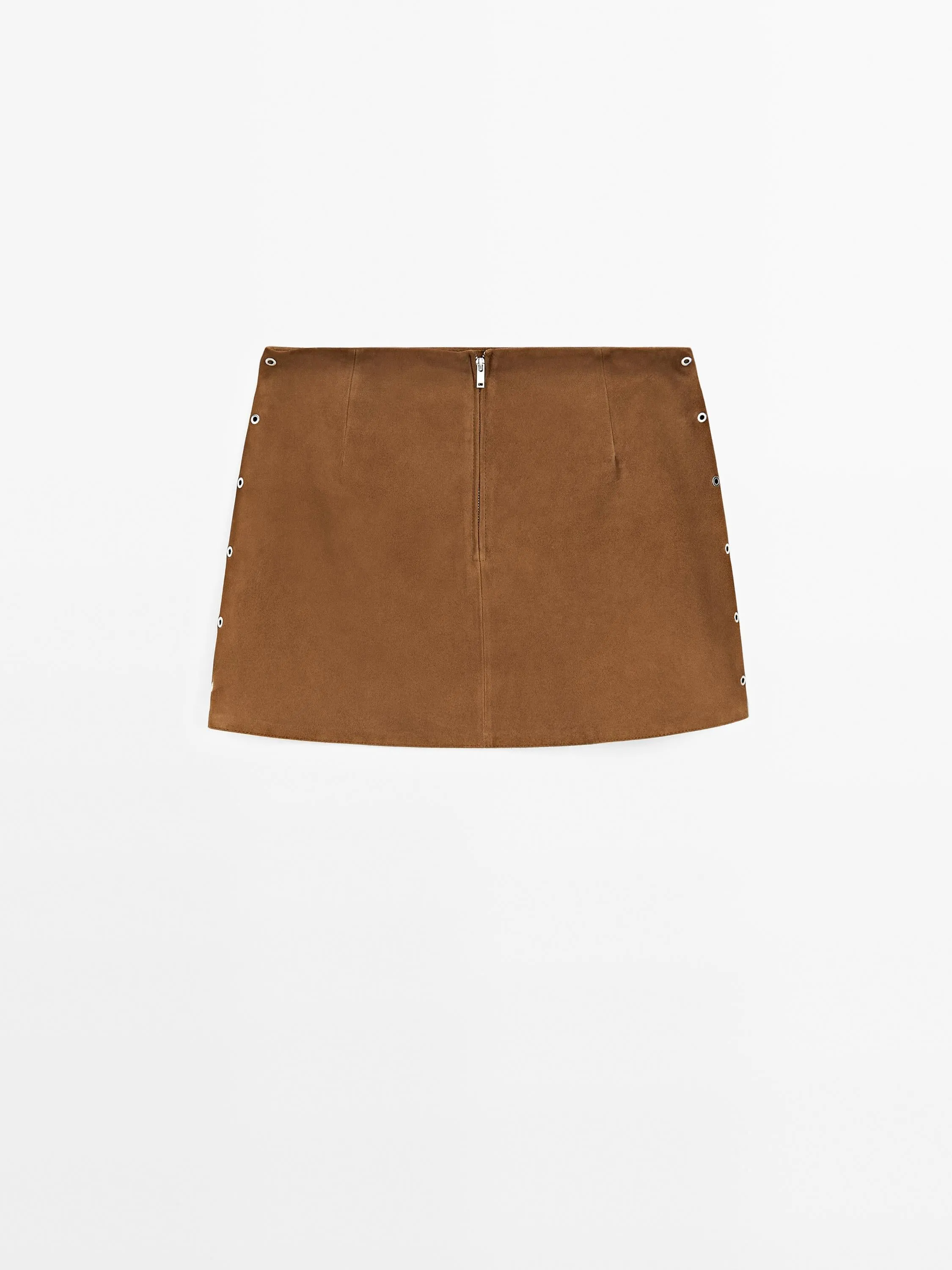 Suede leather mini skirt with eyelets