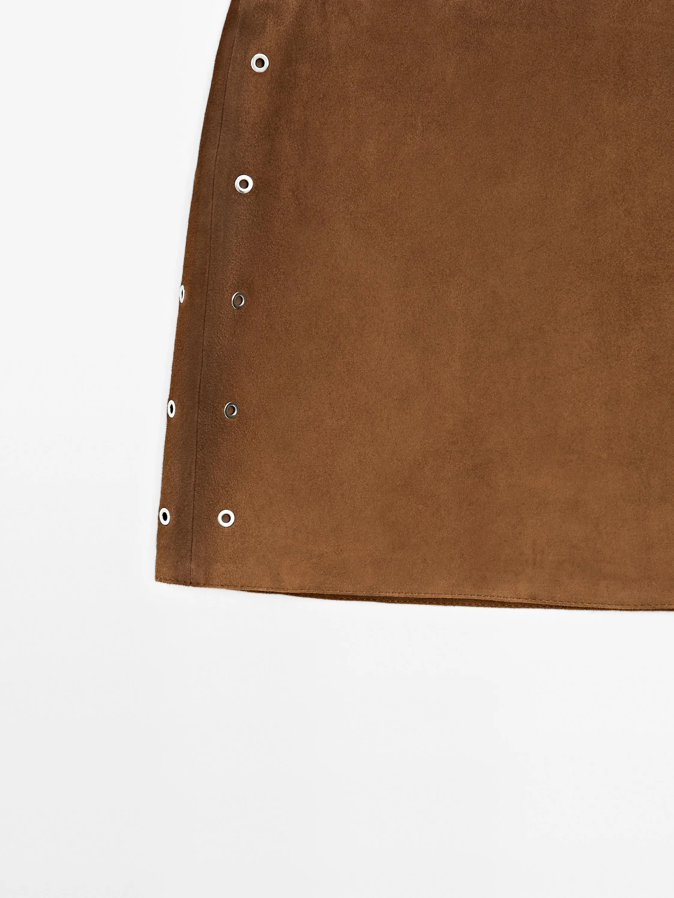 Suede leather mini skirt with eyelets