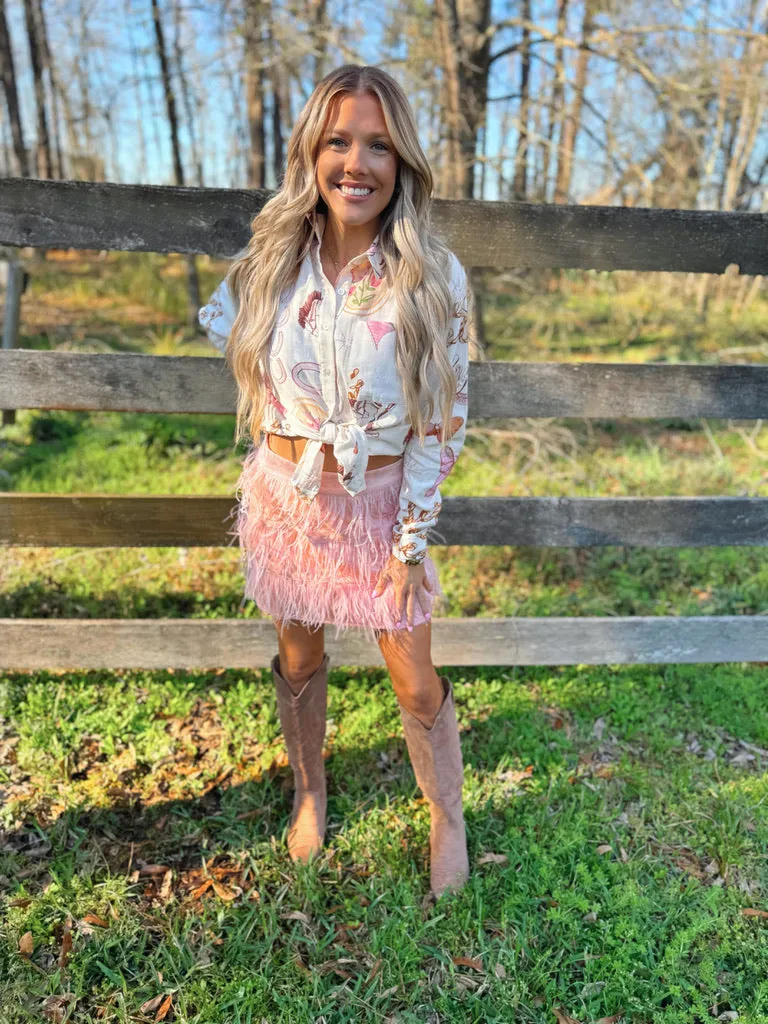 Suede Ostrich Fur Mini Skirt