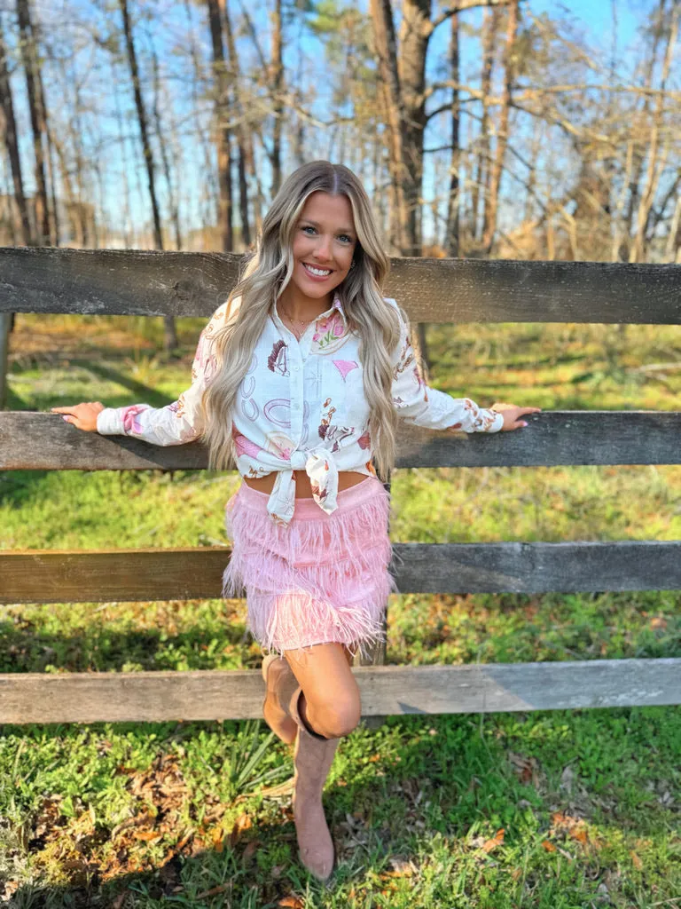 Suede Ostrich Fur Mini Skirt
