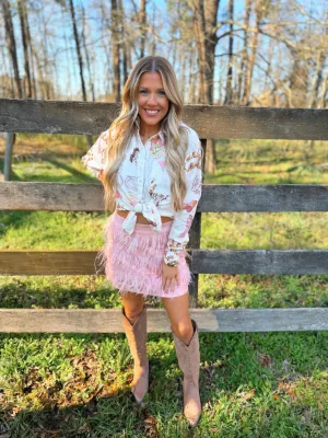 Suede Ostrich Fur Mini Skirt