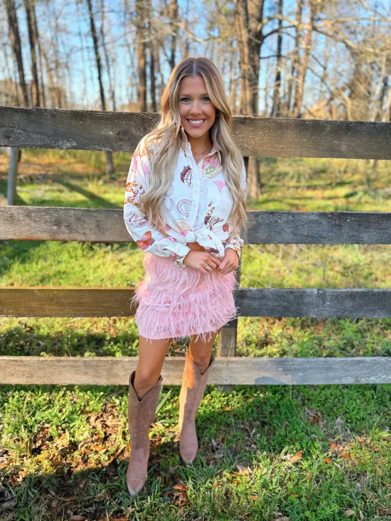 Suede Ostrich Fur Mini Skirt