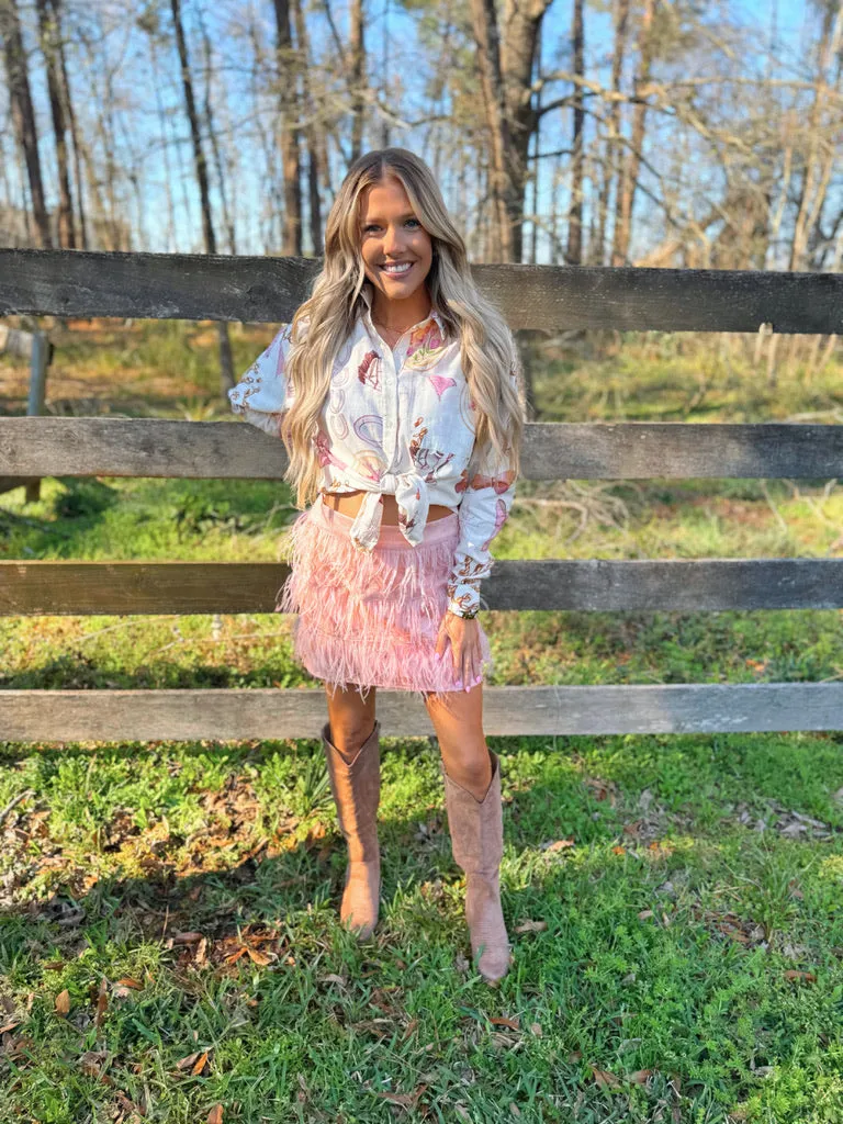 Suede Ostrich Fur Mini Skirt