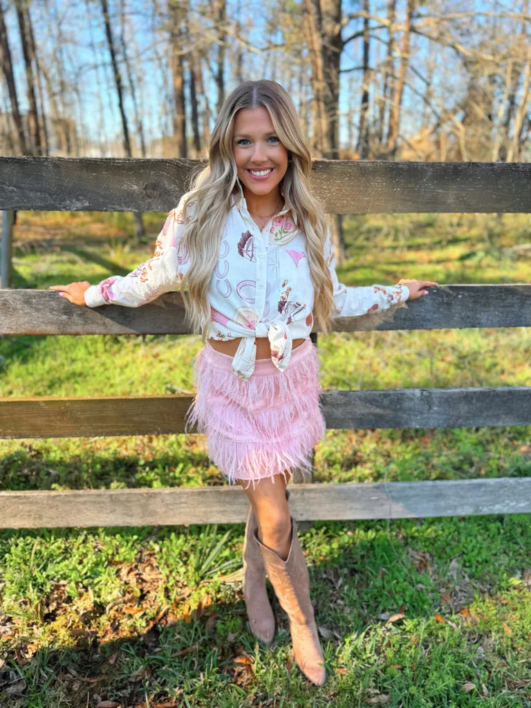 Suede Ostrich Fur Mini Skirt
