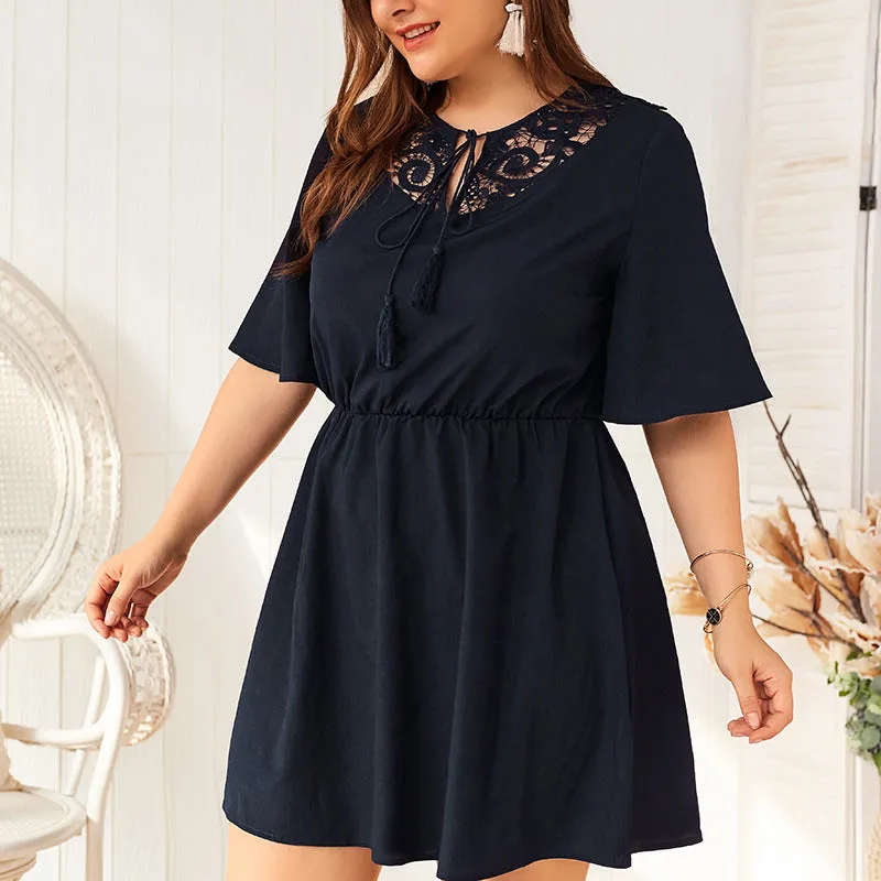 Summer Solid Color Cutout Plus Size Dress