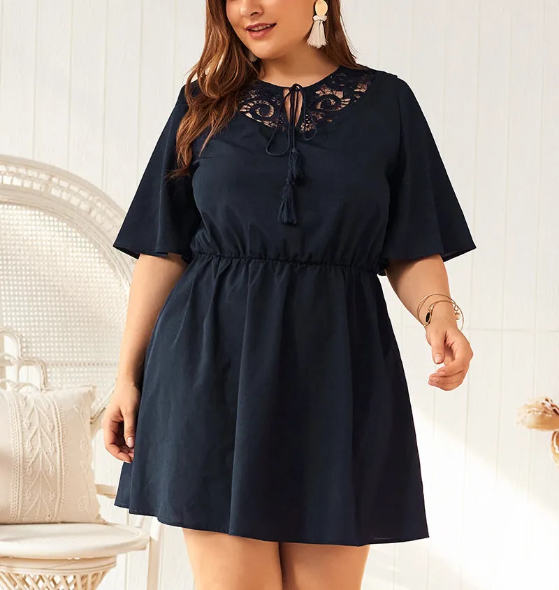 Summer Solid Color Cutout Plus Size Dress