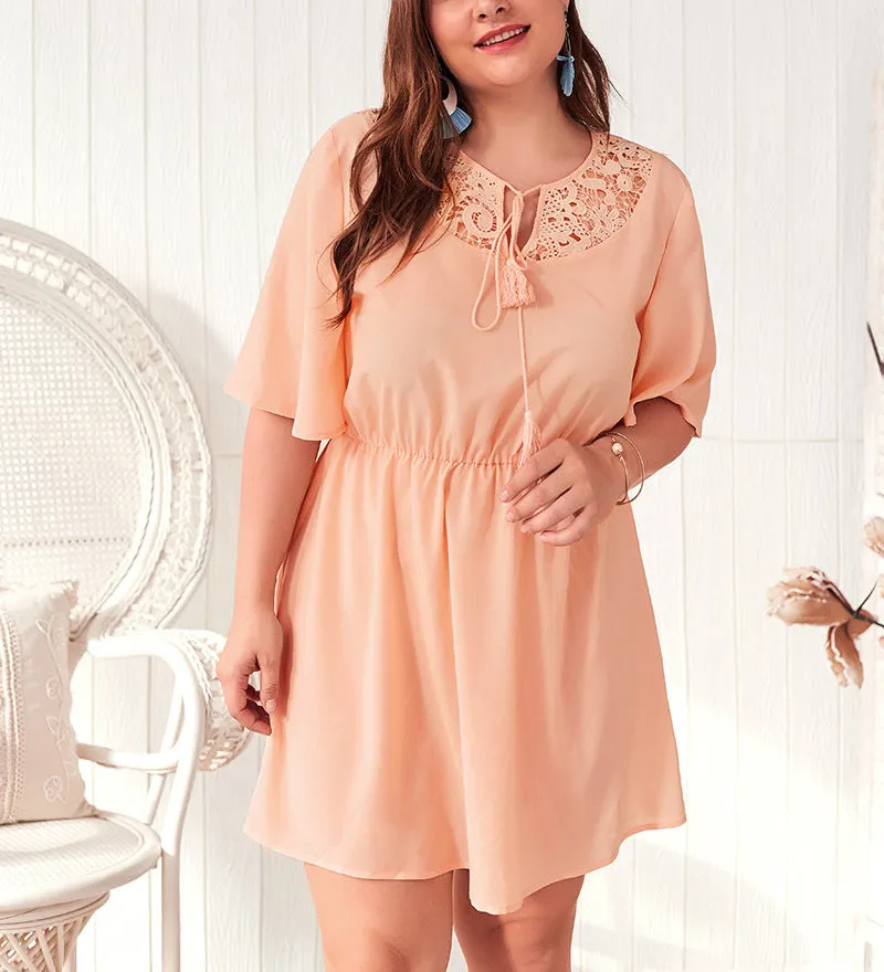 Summer Solid Color Cutout Plus Size Dress