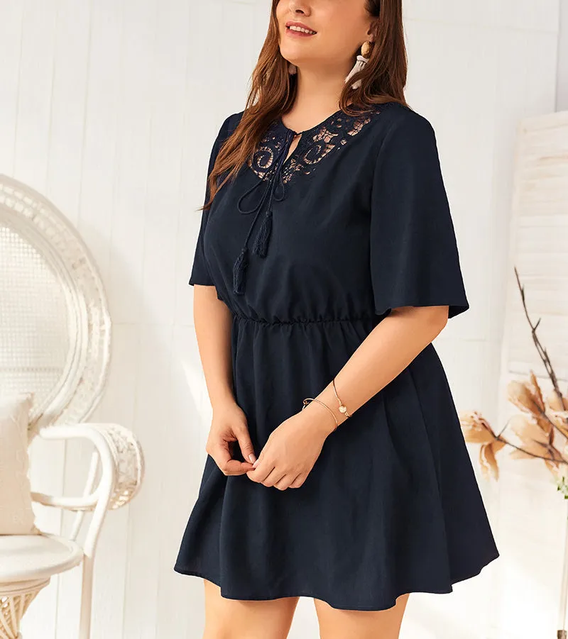 Summer Solid Color Cutout Plus Size Dress