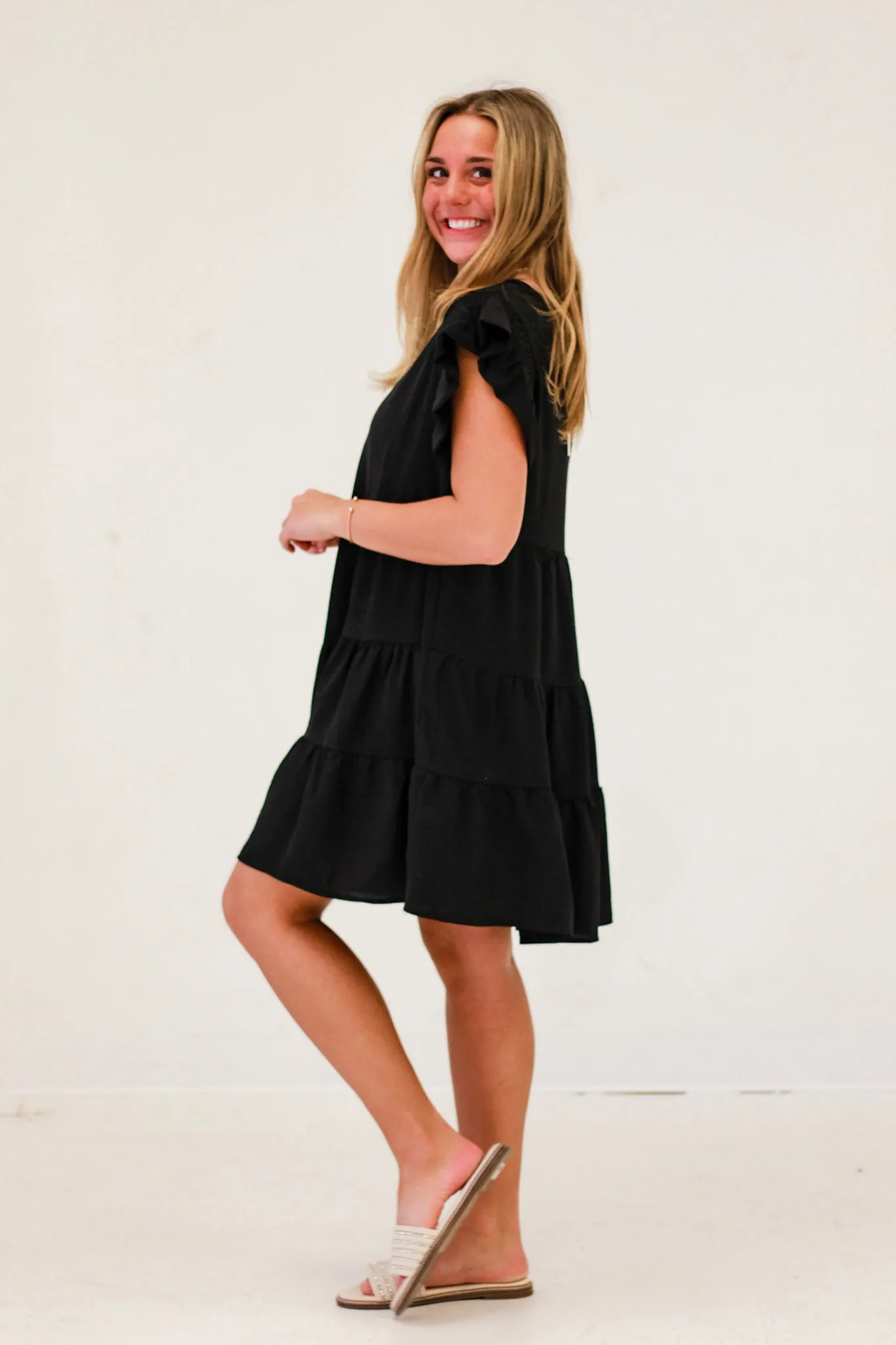 Sun-kissed Serenade Woven Dress in Black