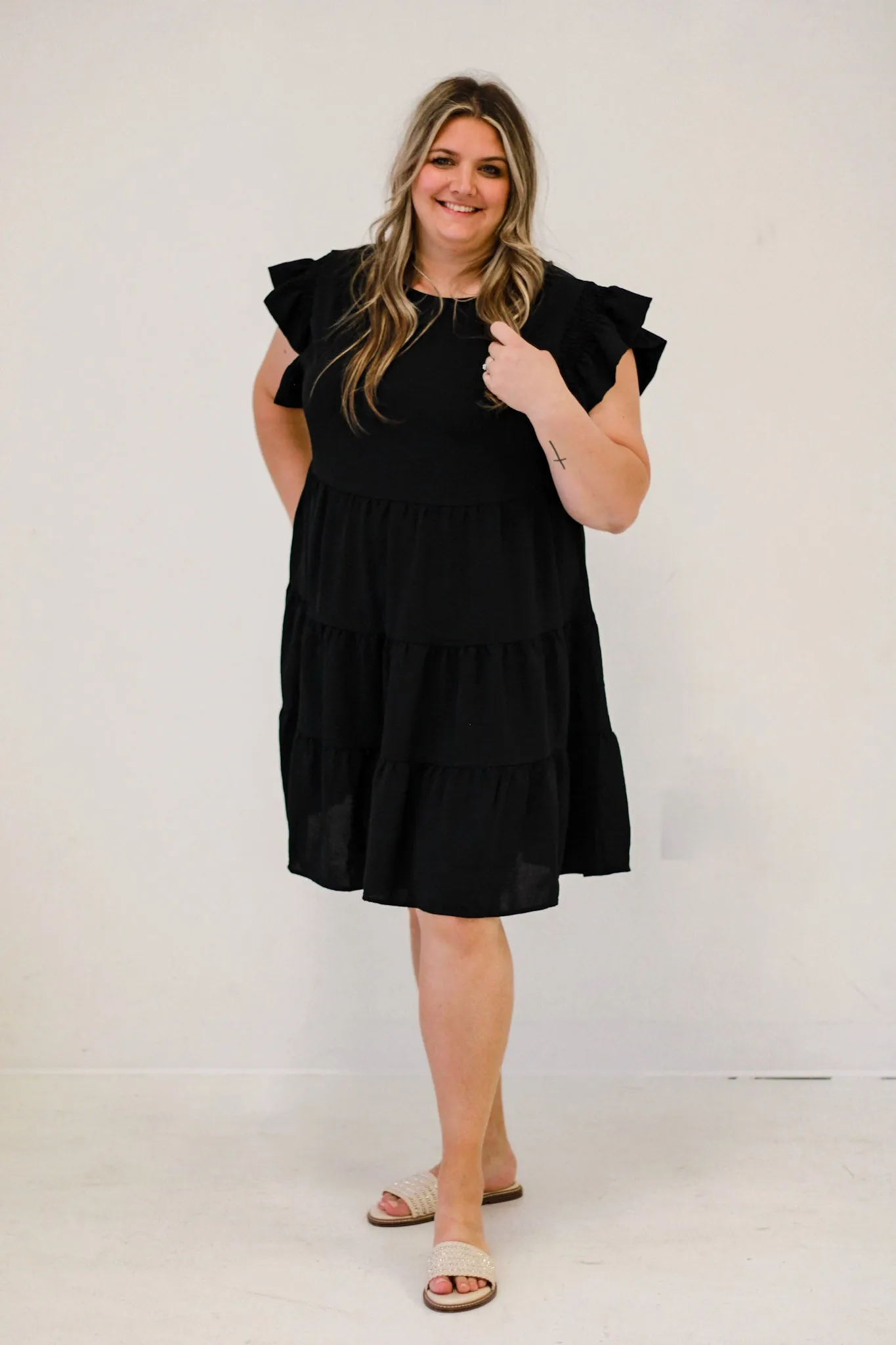Sun-kissed Serenade Woven Dress in Black